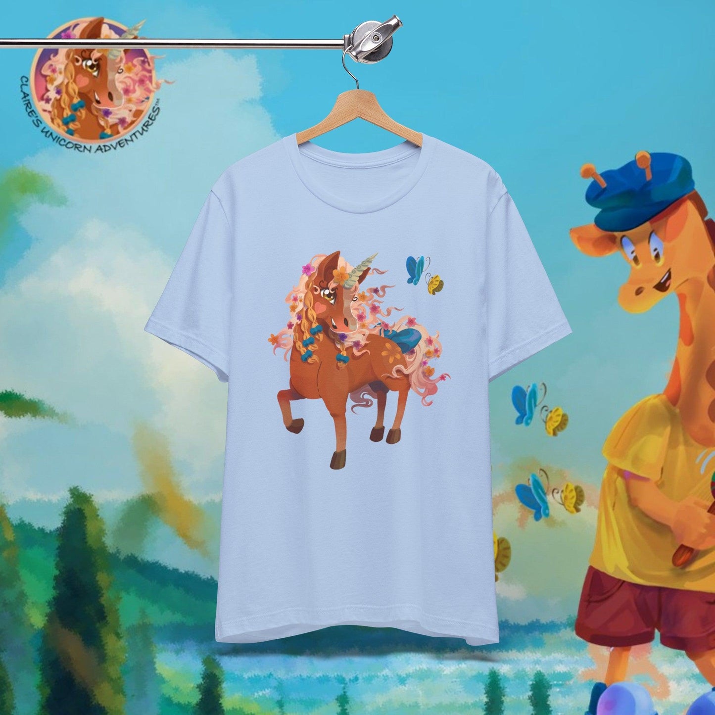 Gwenhwyer Unisex Jersey Short Sleeve Tee - Claires Unicorn Adventures