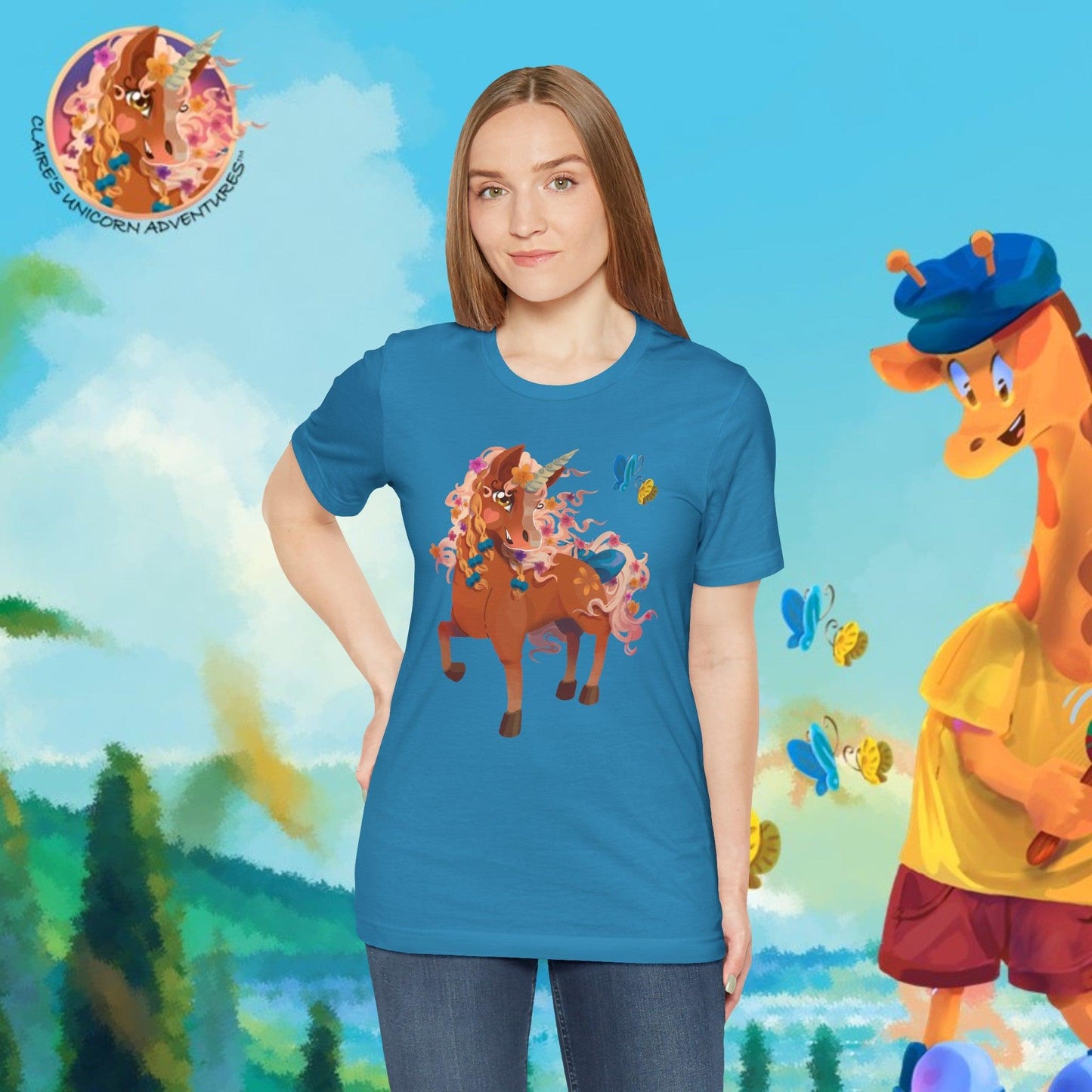 Gwenhwyer Unisex Jersey Short Sleeve Tee - Claires Unicorn Adventures