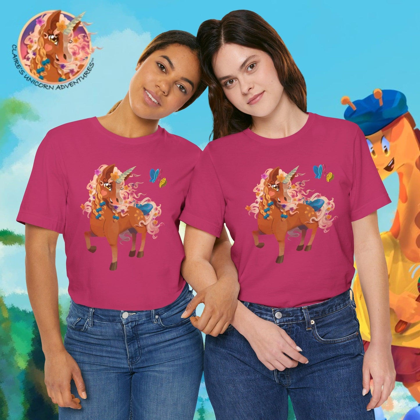 Gwenhwyer Unisex Jersey Short Sleeve Tee - Claires Unicorn Adventures