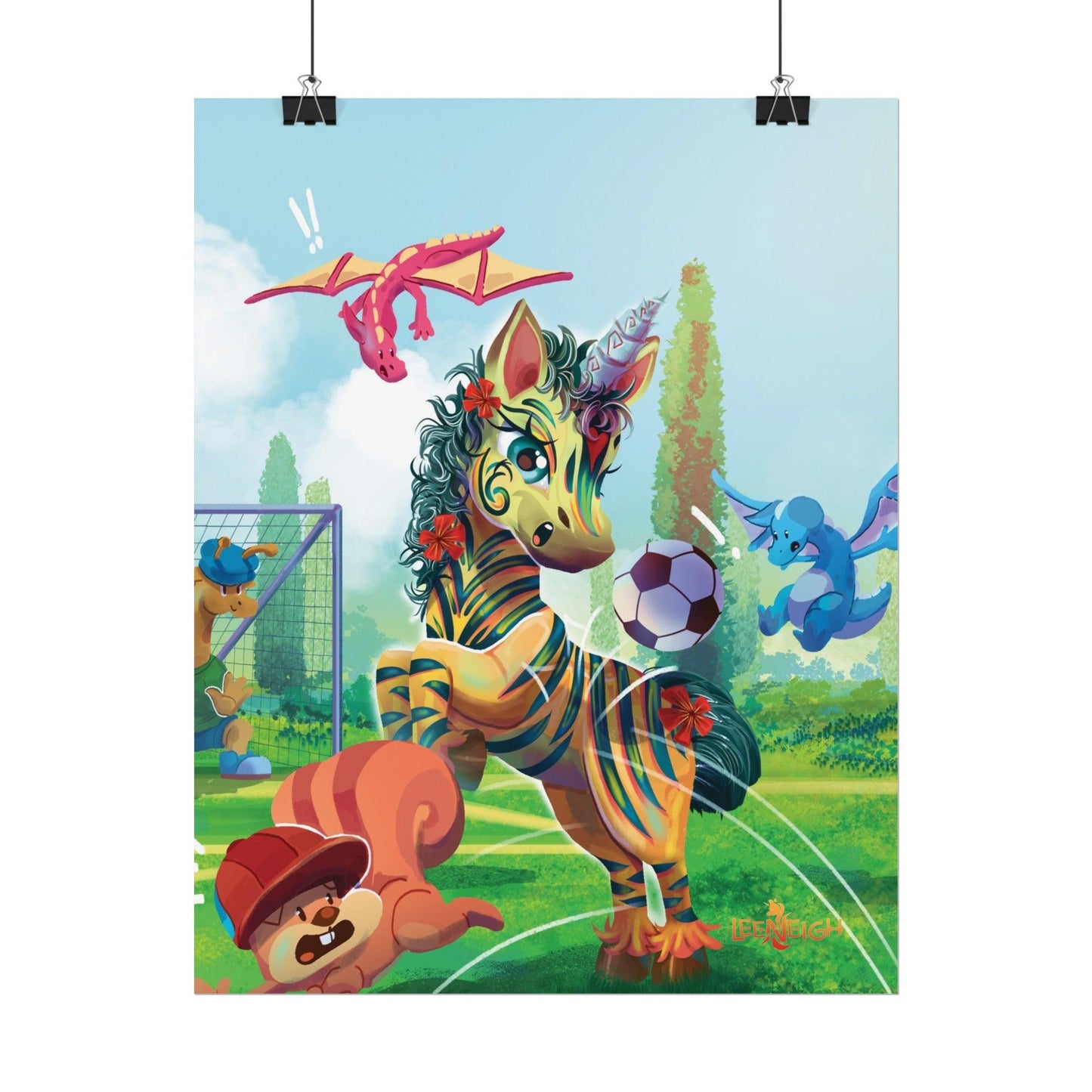 LeeNeigh Soccer Rolled Poster - Claires Unicorn Adventures