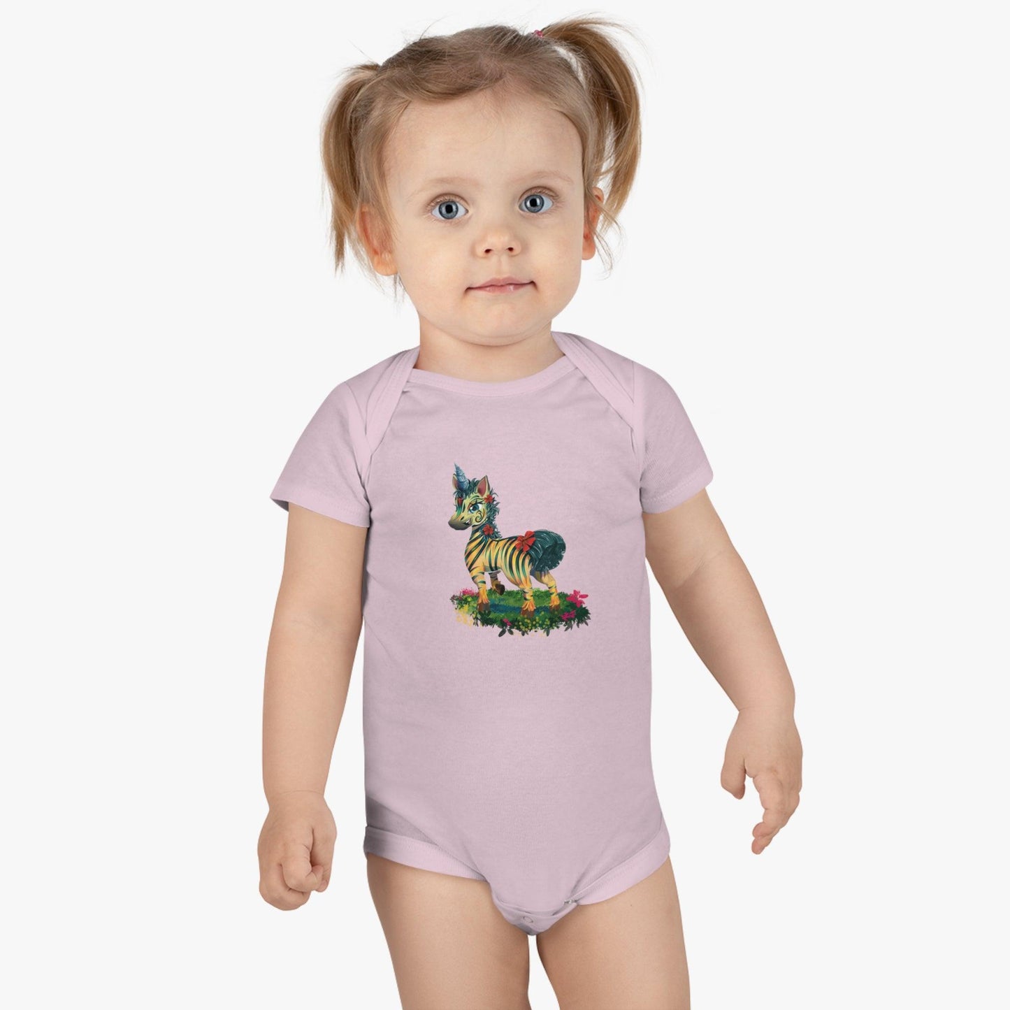 LeeNeigh Baby Short Sleeve Onesie® - Claires Unicorn Adventures