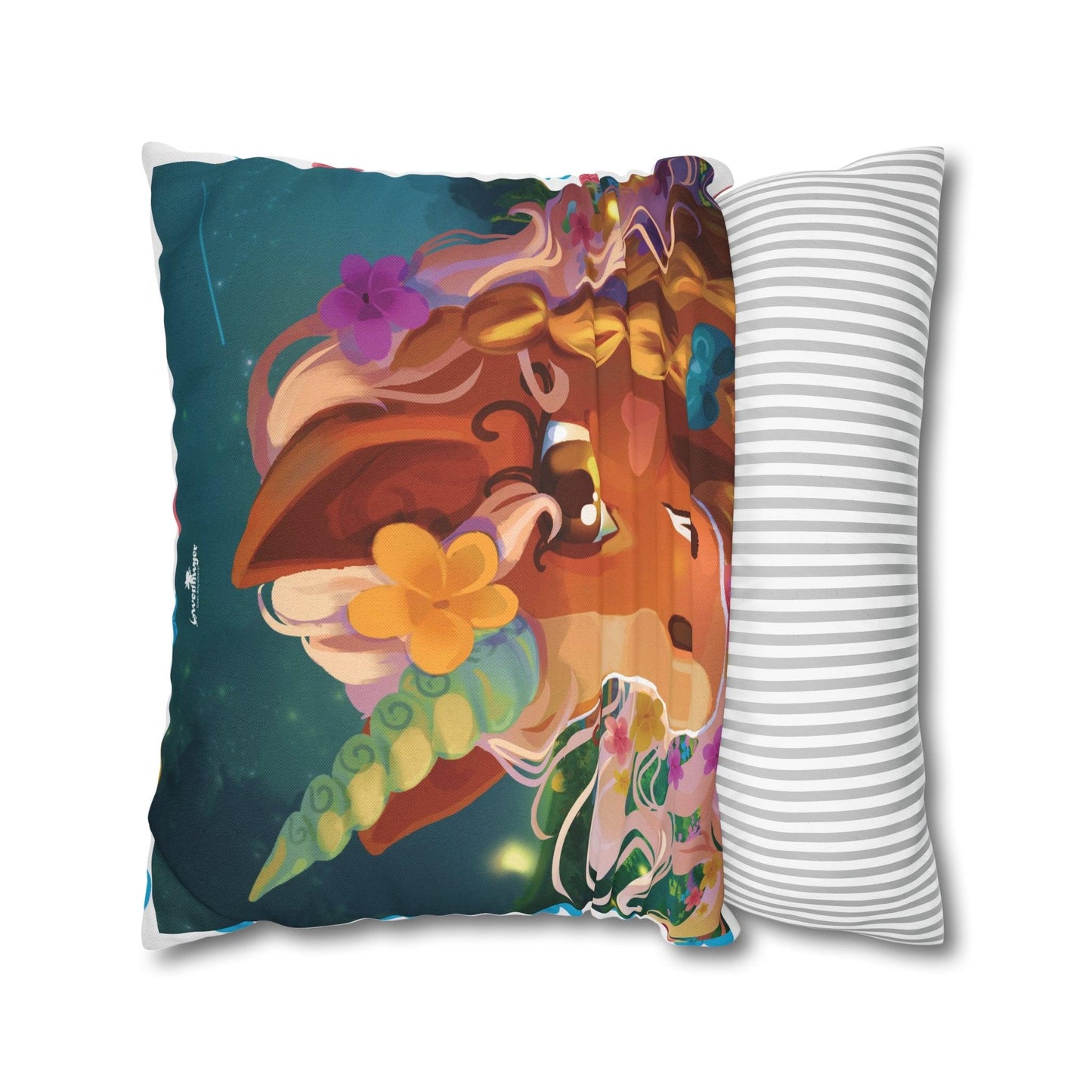 Gwenhwyer Goes Anywhere - Spun Polyester Square Pillowcase - Claires Unicorn Adventures