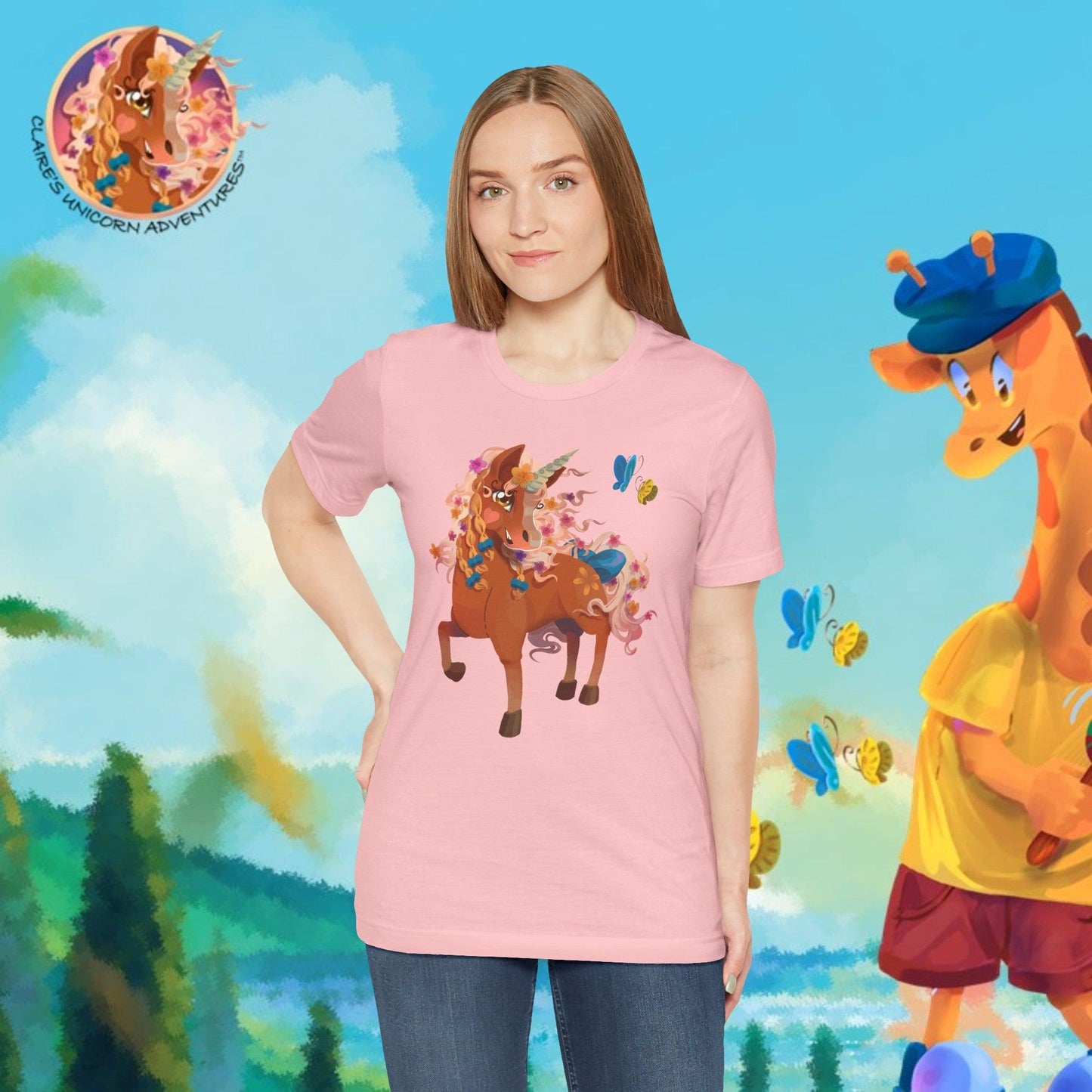 Gwenhwyer Unisex Jersey Short Sleeve Tee - Claires Unicorn Adventures