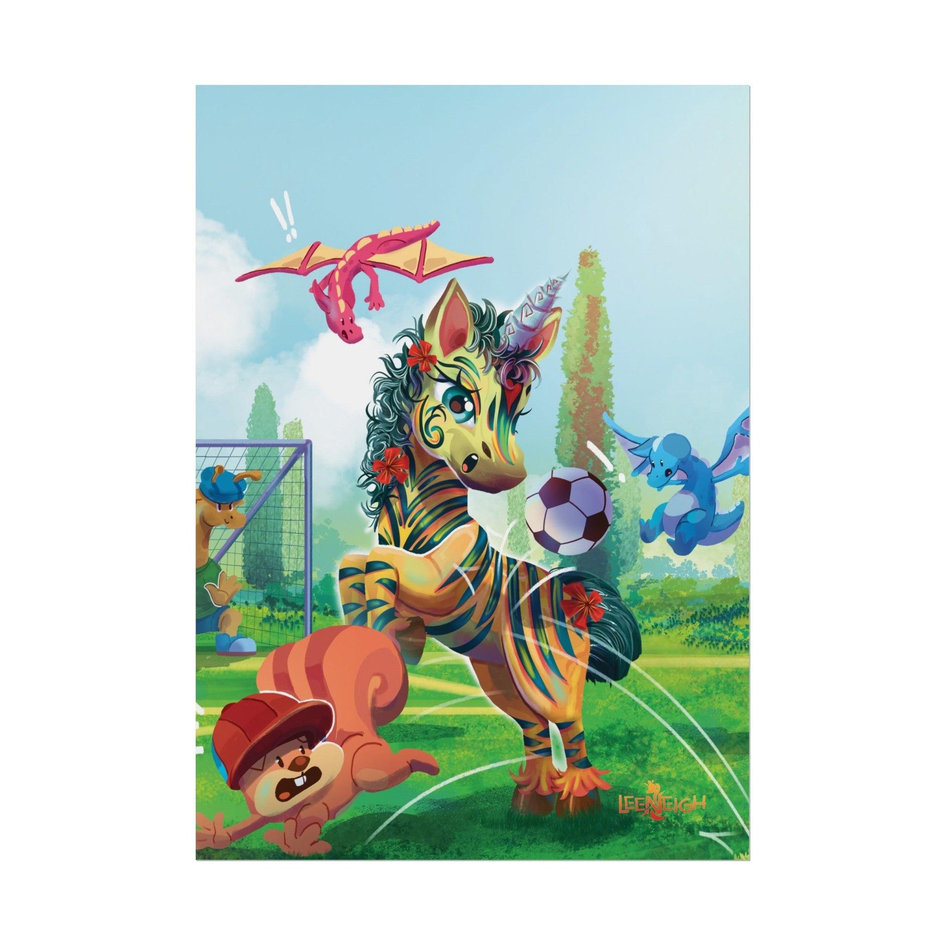 LeeNeigh Soccer Rolled Poster - Claires Unicorn Adventures