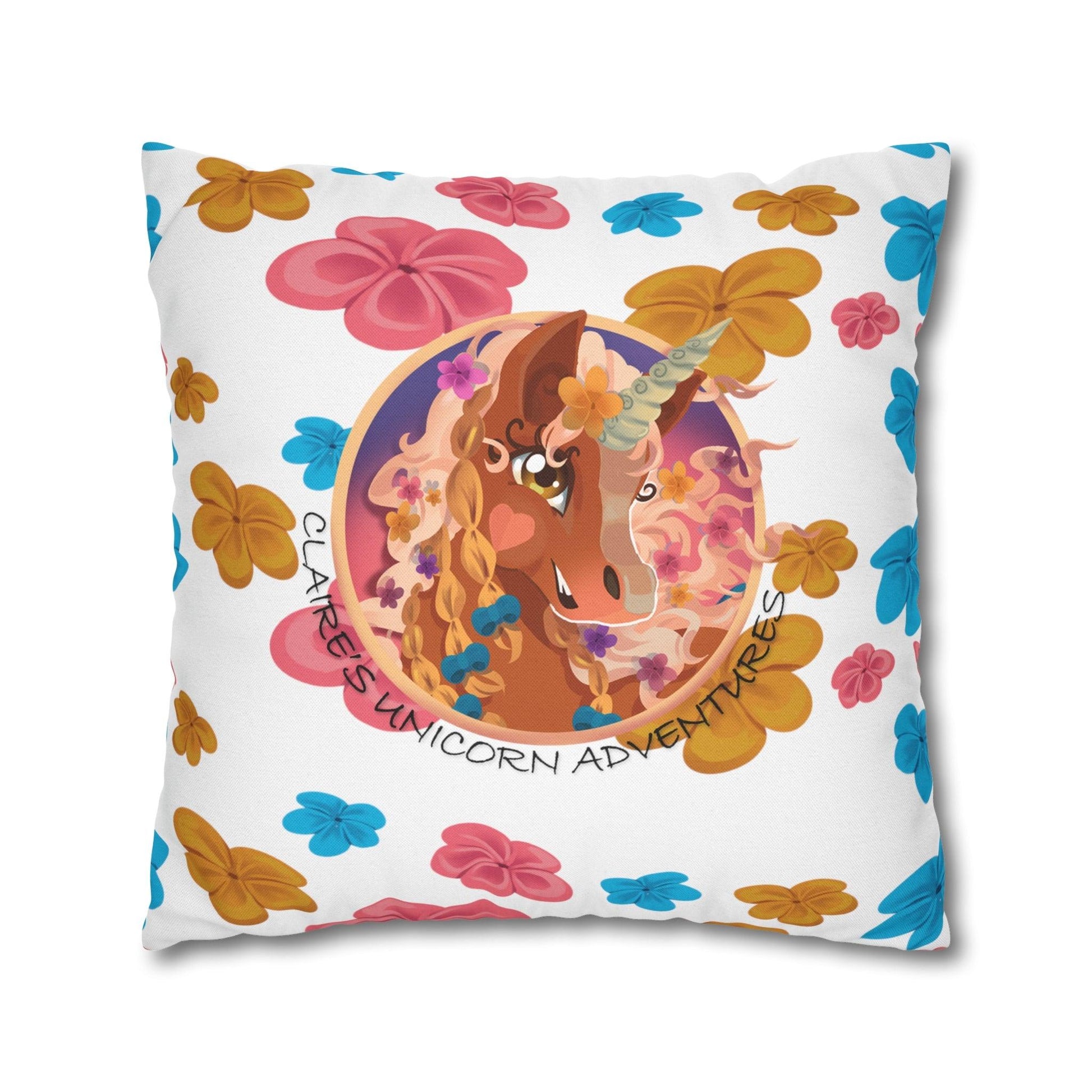 Gwenhwyer Goes Anywhere - Spun Polyester Square Pillowcase - Claires Unicorn Adventures