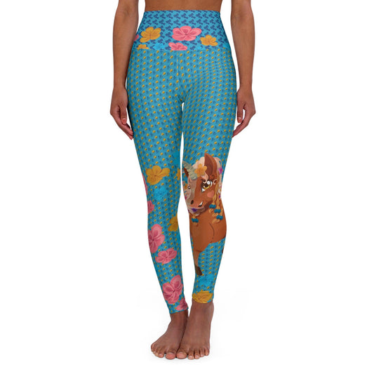 Gwenhwyer Goes Anywhere - High Waisted Yoga Leggings (AOP) - Blue - Claires Unicorn Adventures