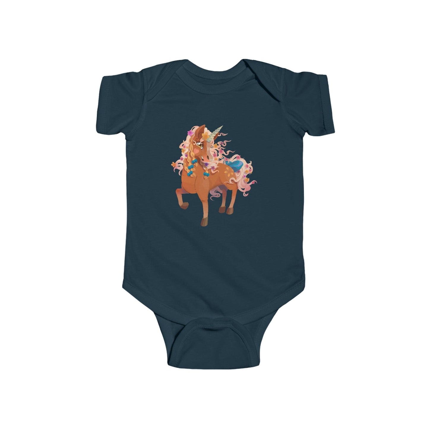 Gwenhwyer Goes Anywhere - Infant Fine Jersey Bodysuit - Claires Unicorn Adventures