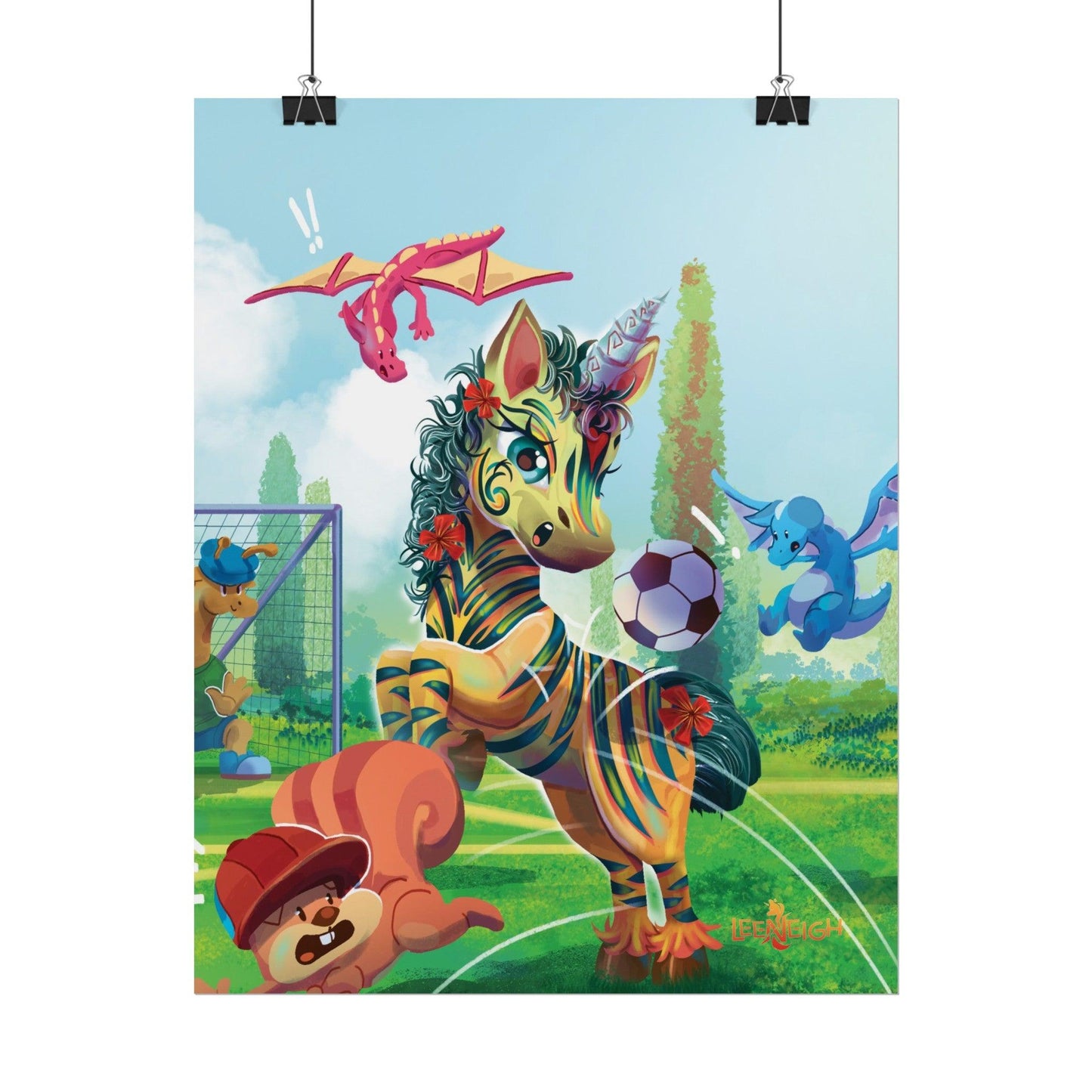 LeeNeigh Soccer Rolled Poster - Claires Unicorn Adventures