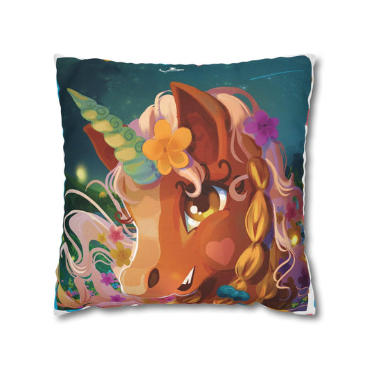 Gwenhwyer Goes Anywhere - Spun Polyester Square Pillowcase - Claires Unicorn Adventures