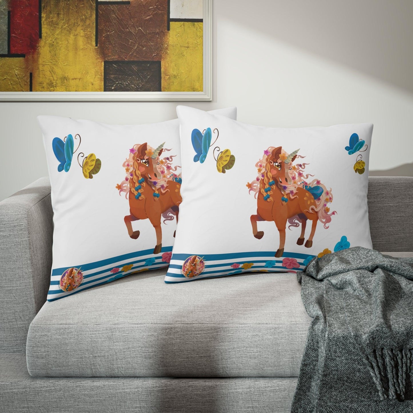 Gwenhwyer Goes Anywhere - Pillow Sham - Blue - Claires Unicorn Adventures