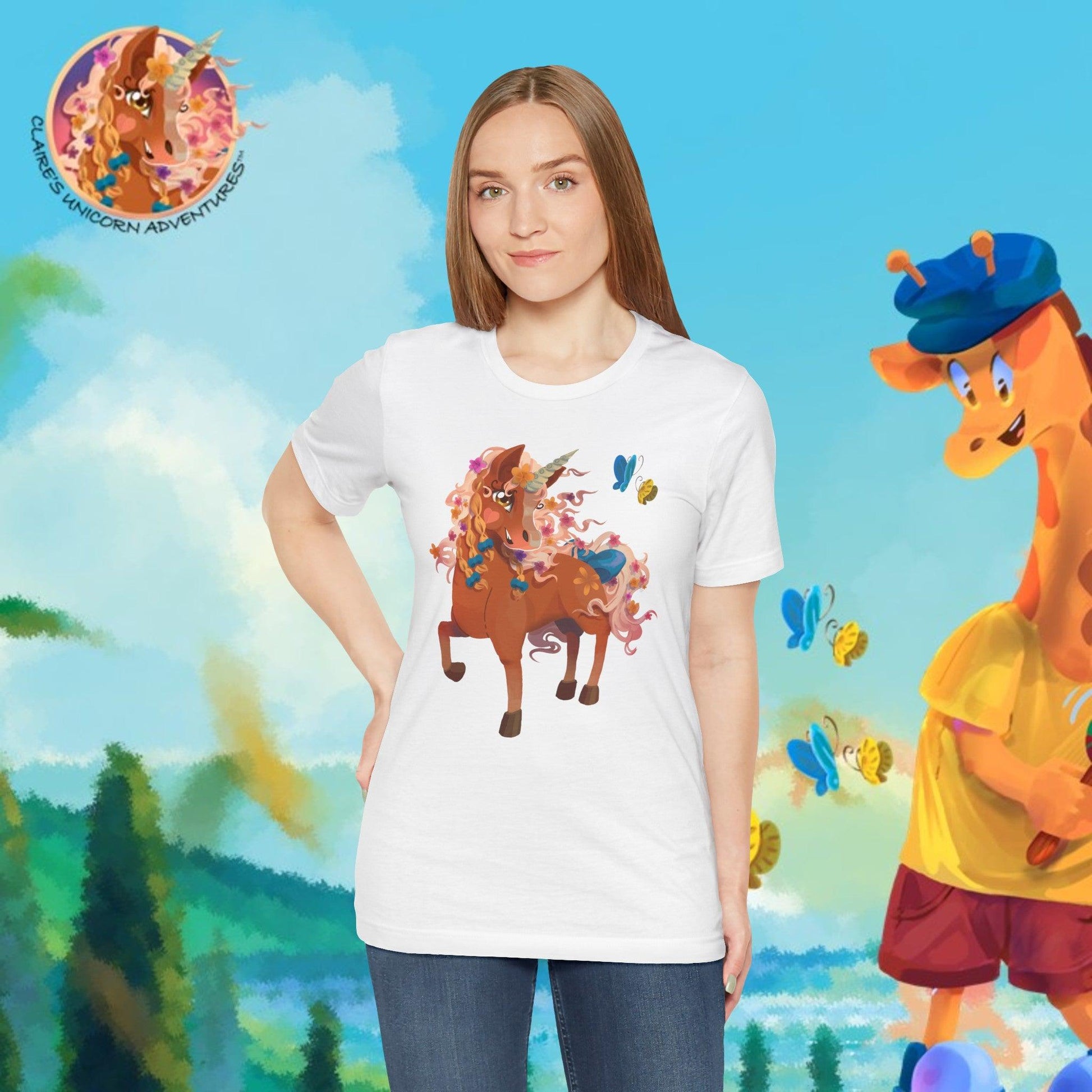 Gwenhwyer Unisex Jersey Short Sleeve Tee - Claires Unicorn Adventures