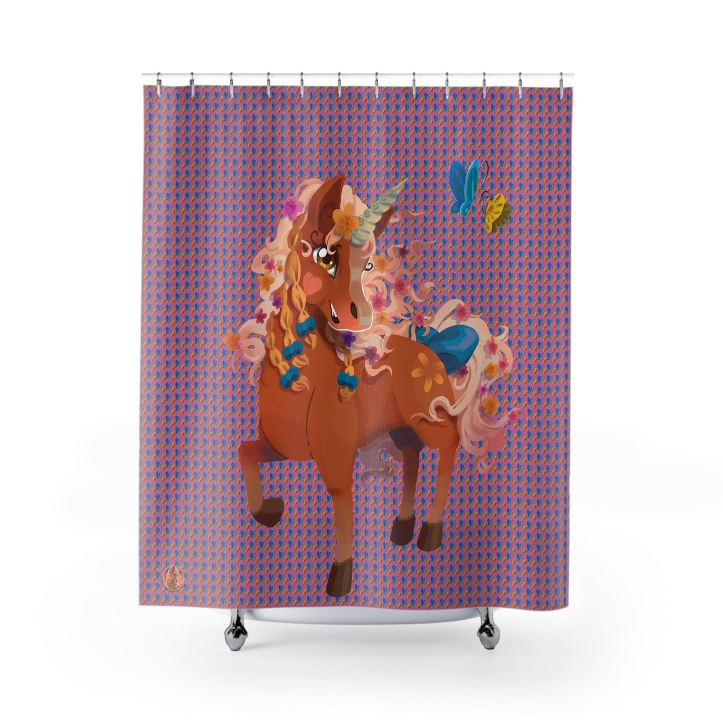 Gwenhwyer Goes Anywhere - Shower Curtain - pink - Claires Unicorn Adventures