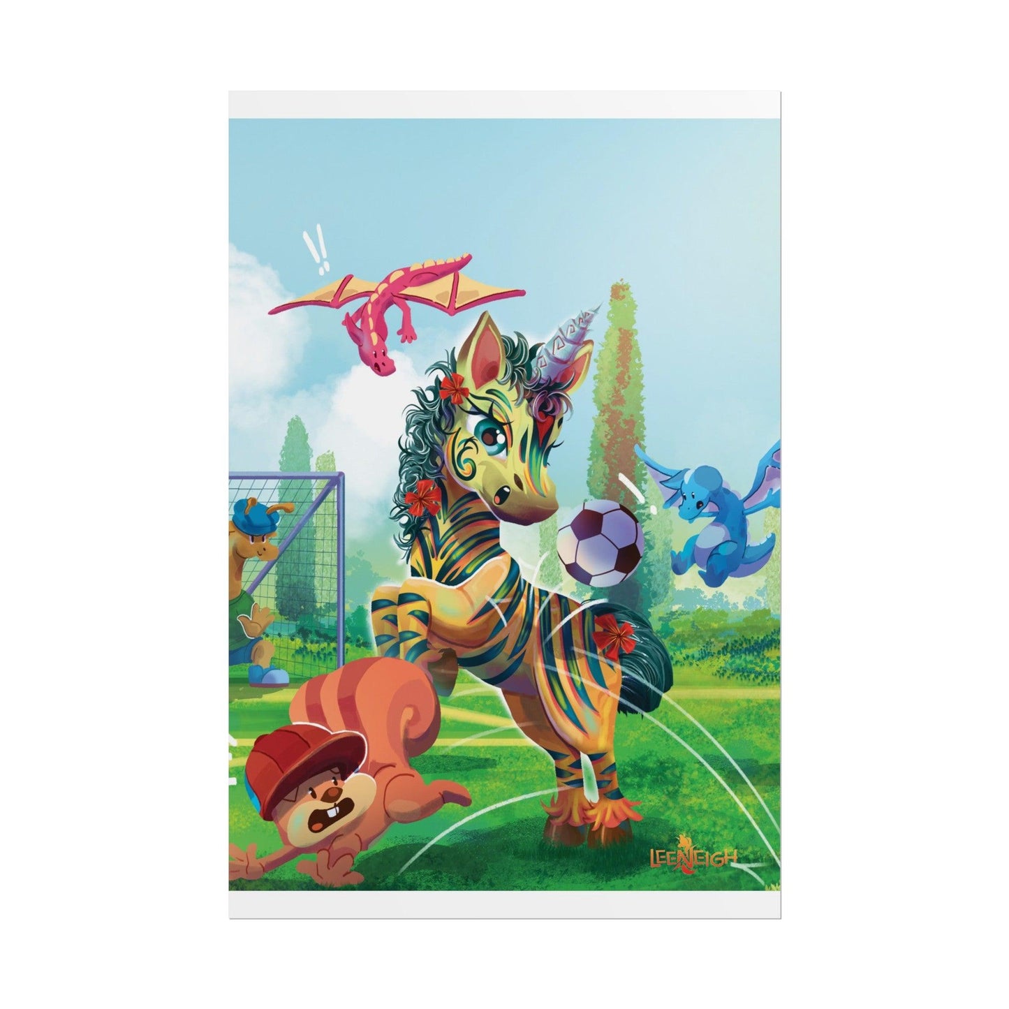 LeeNeigh Soccer Rolled Poster - Claires Unicorn Adventures