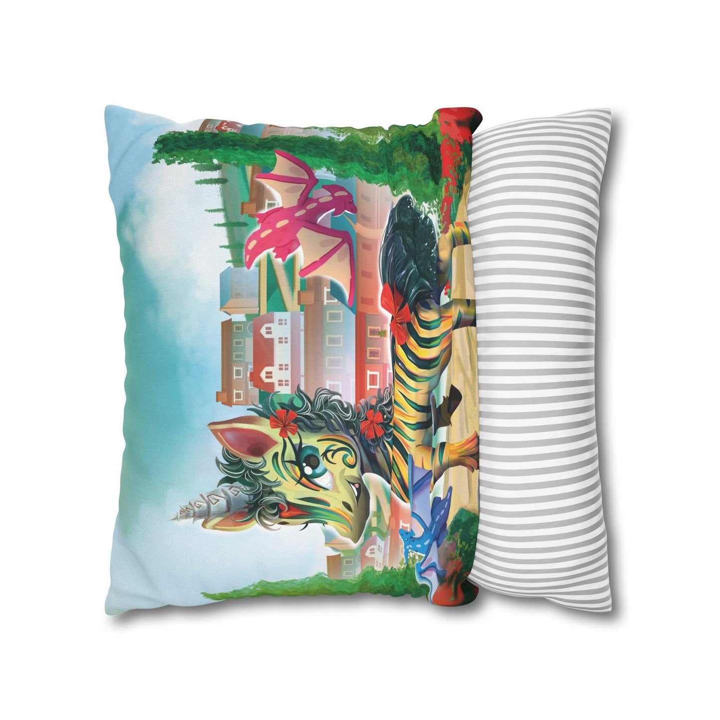 LeeNeigh Spun Polyester Square Pillowcase - Claires Unicorn Adventures