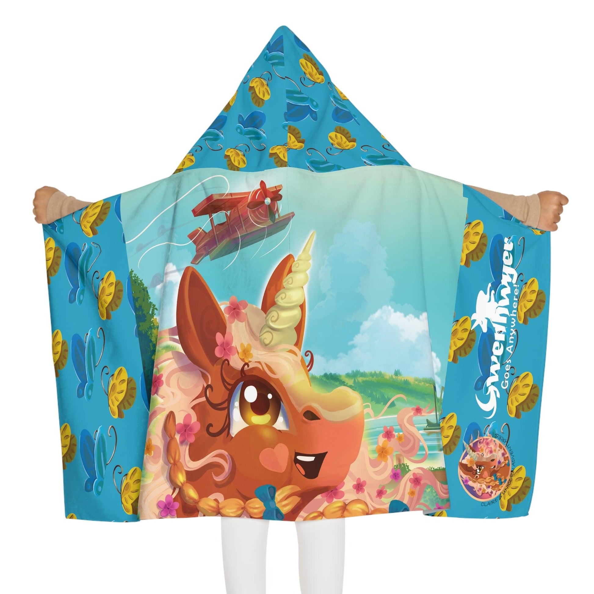 Gwenhwyer Goes Anywhere - Youth Hooded Towel - Claires Unicorn Adventures