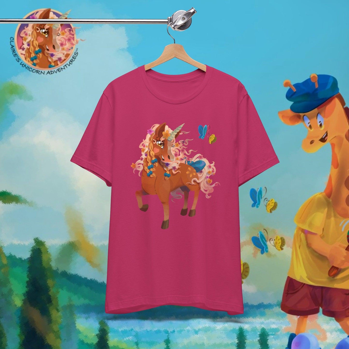 Gwenhwyer Unisex Jersey Short Sleeve Tee - Claires Unicorn Adventures