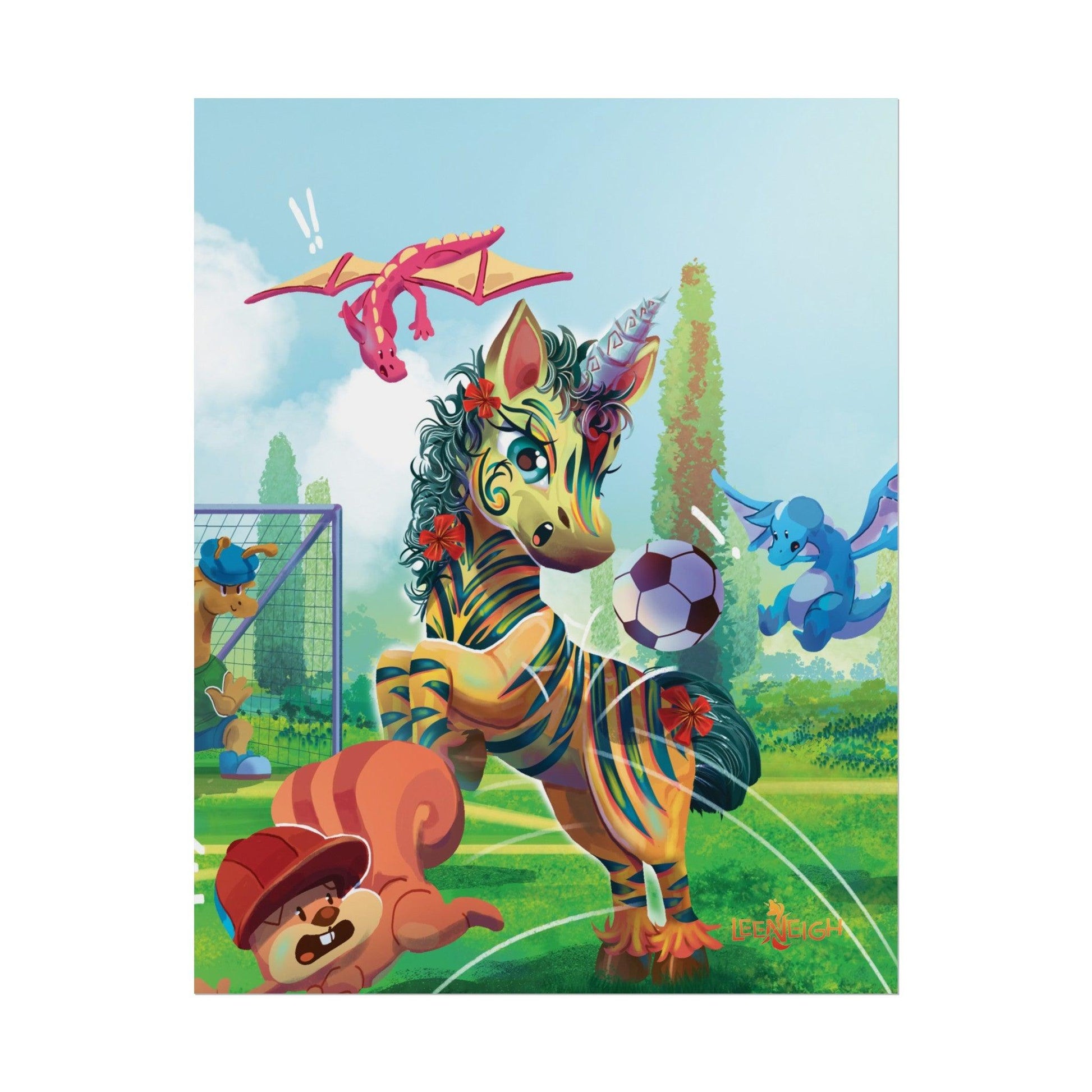 LeeNeigh Soccer Rolled Poster - Claires Unicorn Adventures