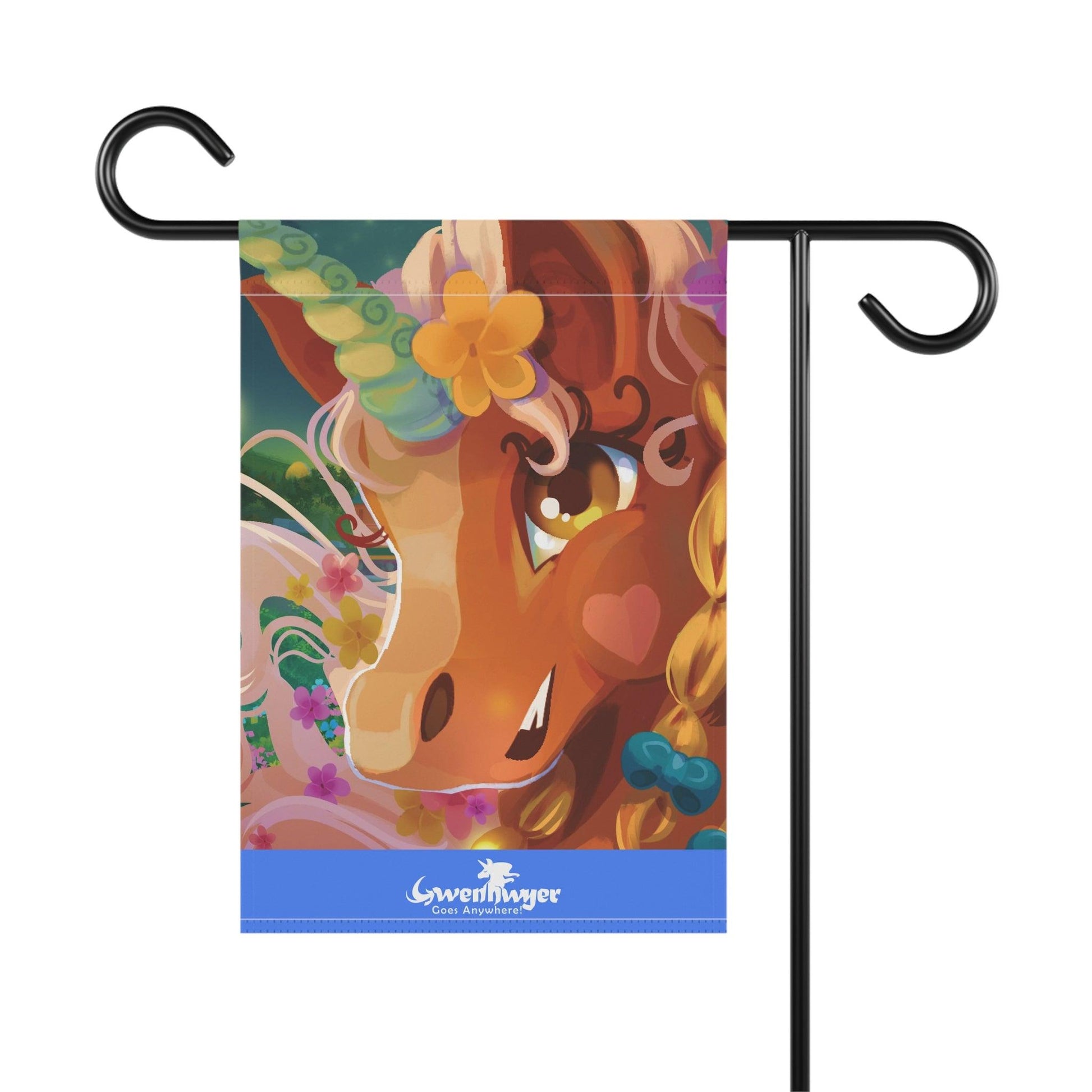 Gwenhwyer Goes Anywhere - Garden & House Banner - Claires Unicorn Adventures