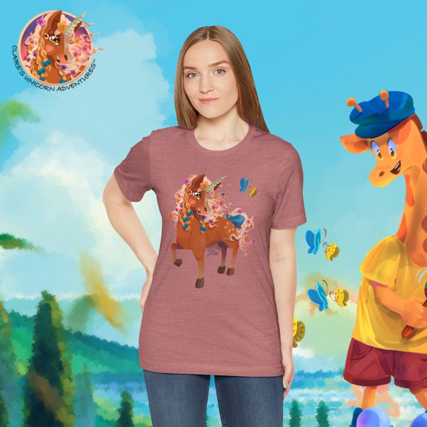 Gwenhwyer Unisex Jersey Short Sleeve Tee - Claires Unicorn Adventures