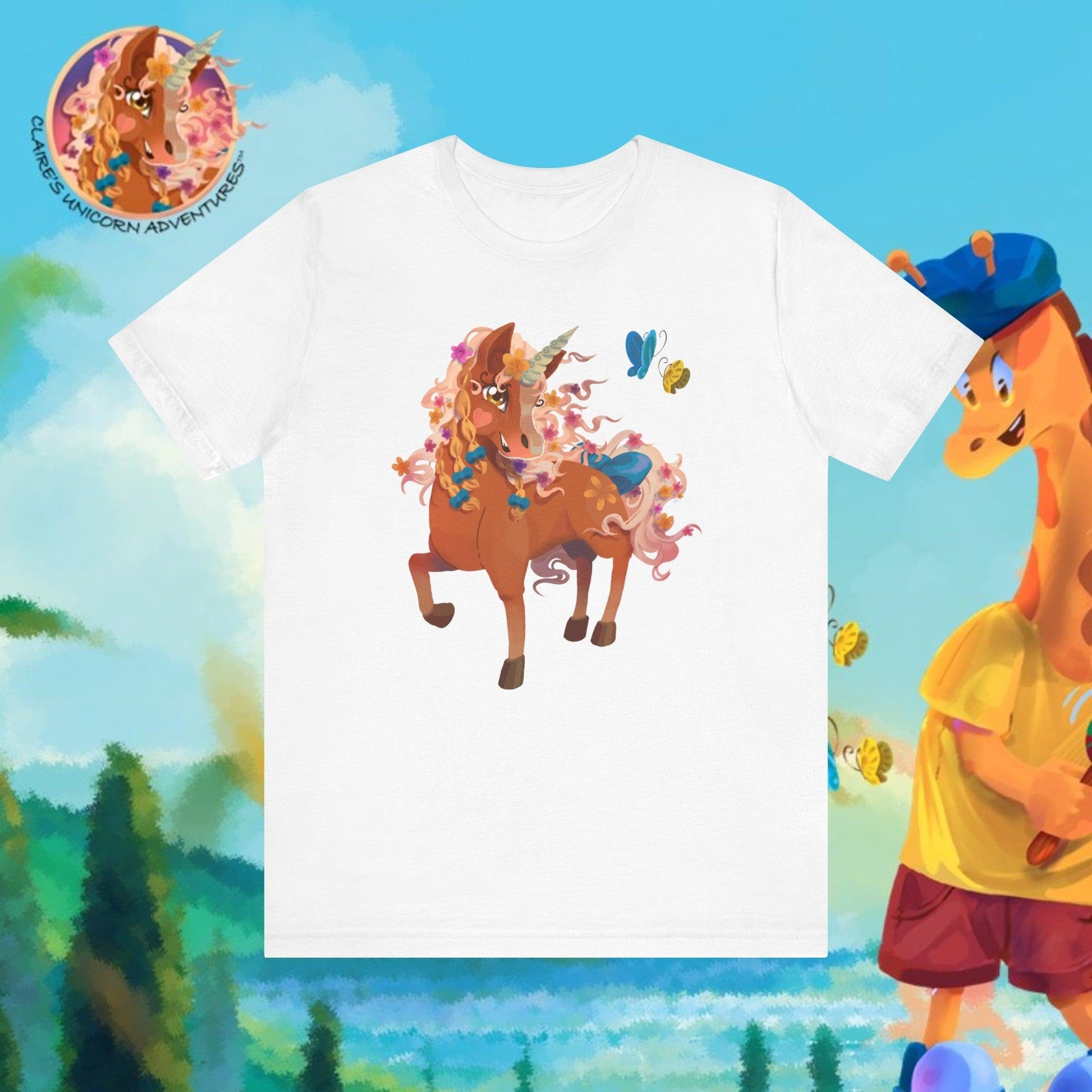 Gwenhwyer Unisex Jersey Short Sleeve Tee - Claires Unicorn Adventures