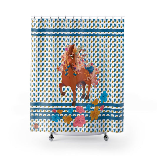 Gwenhwyer Goes Anywhere - Shower Curtain - Blue - Claires Unicorn Adventures