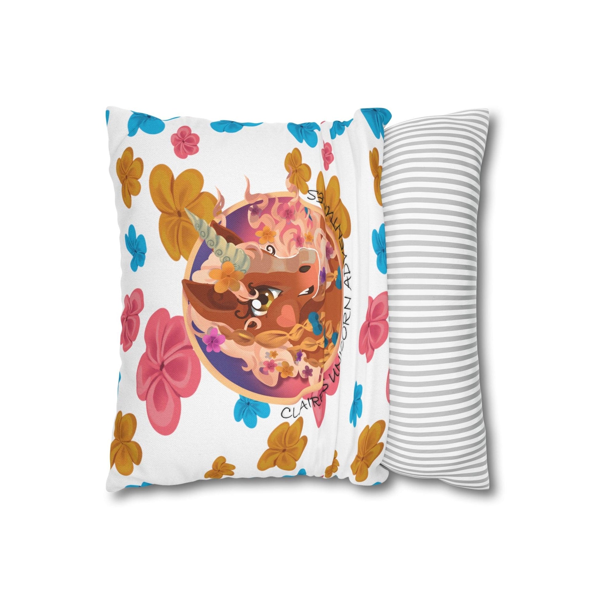 Gwenhwyer Goes Anywhere - Spun Polyester Square Pillowcase - Claires Unicorn Adventures