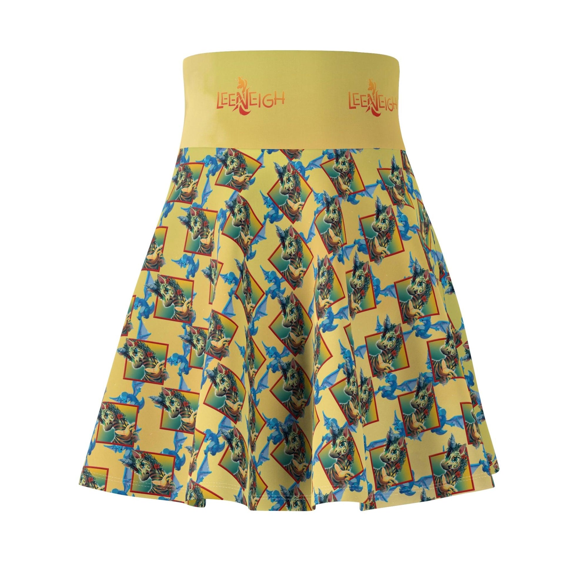 LeeNeigh Gold Pattern Women's Skater Skirt - Claires Unicorn Adventures