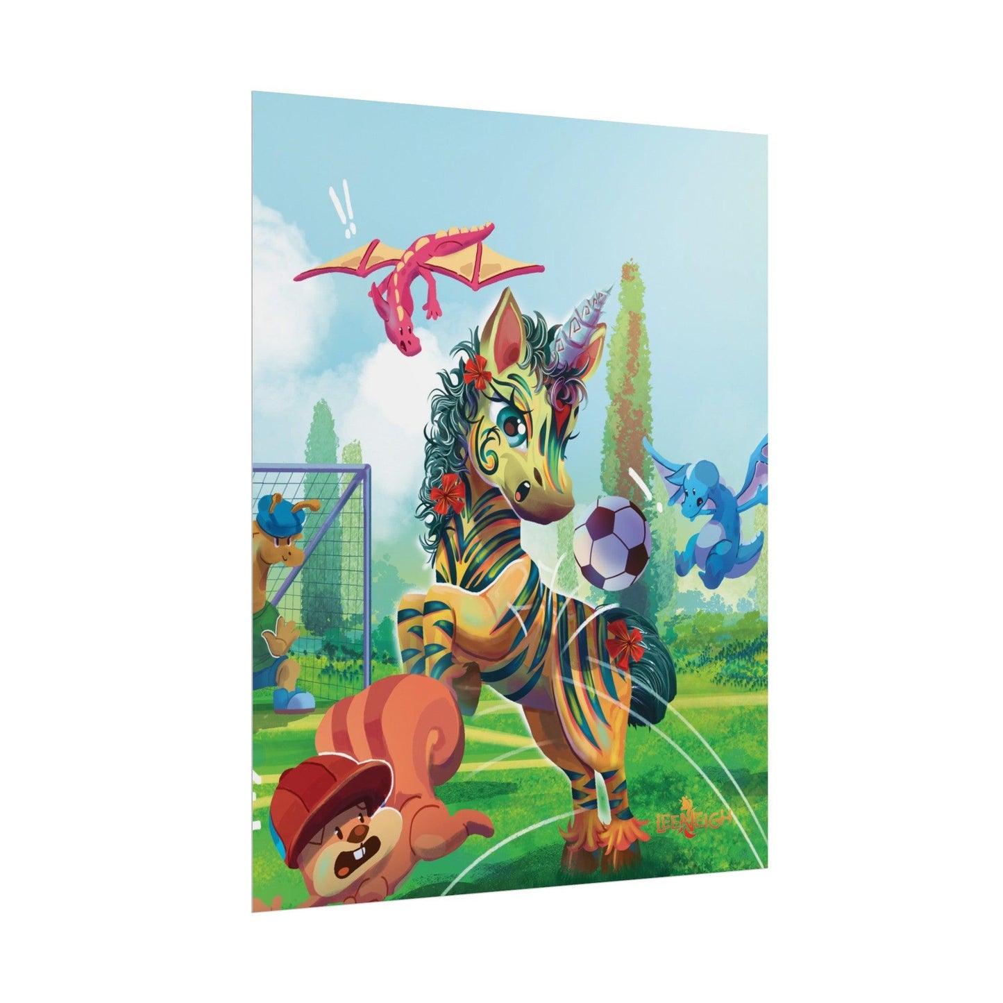 LeeNeigh Soccer Rolled Poster - Claires Unicorn Adventures