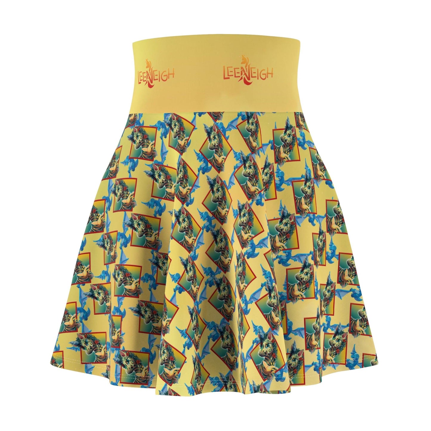 LeeNeigh Gold Pattern Women's Skater Skirt - Claires Unicorn Adventures