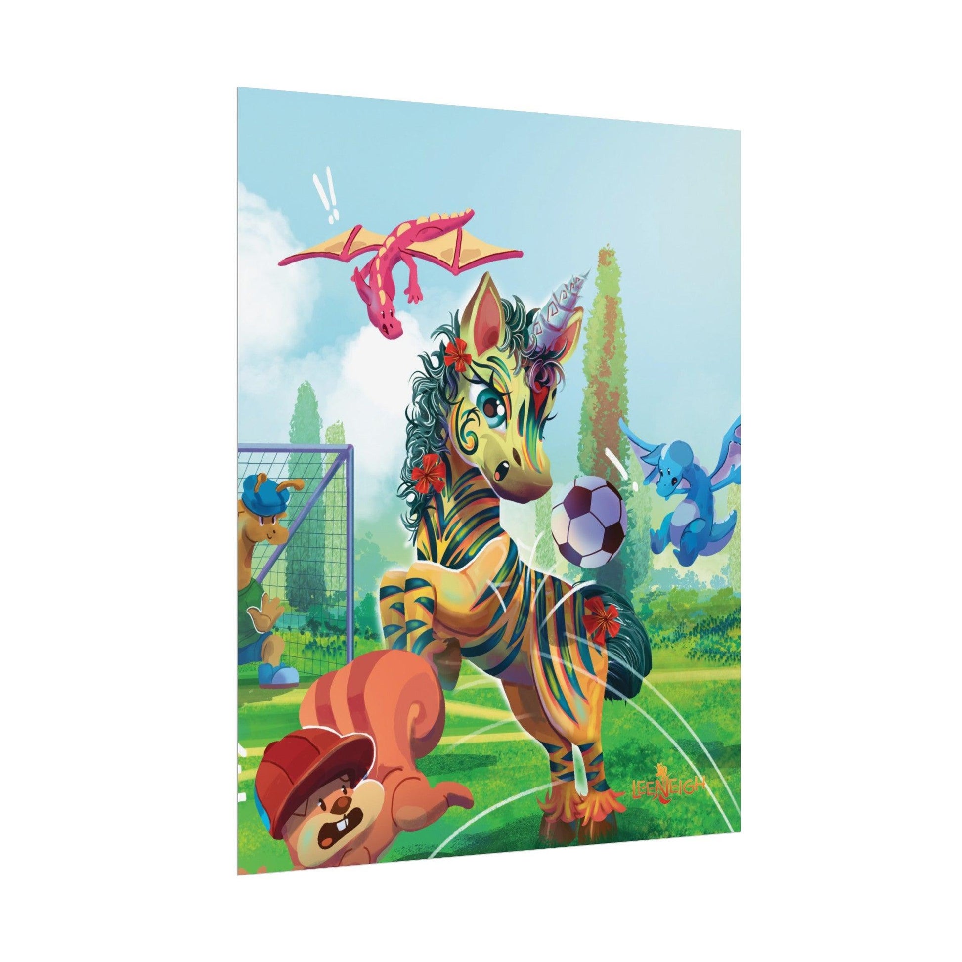 LeeNeigh Soccer Rolled Poster - Claires Unicorn Adventures