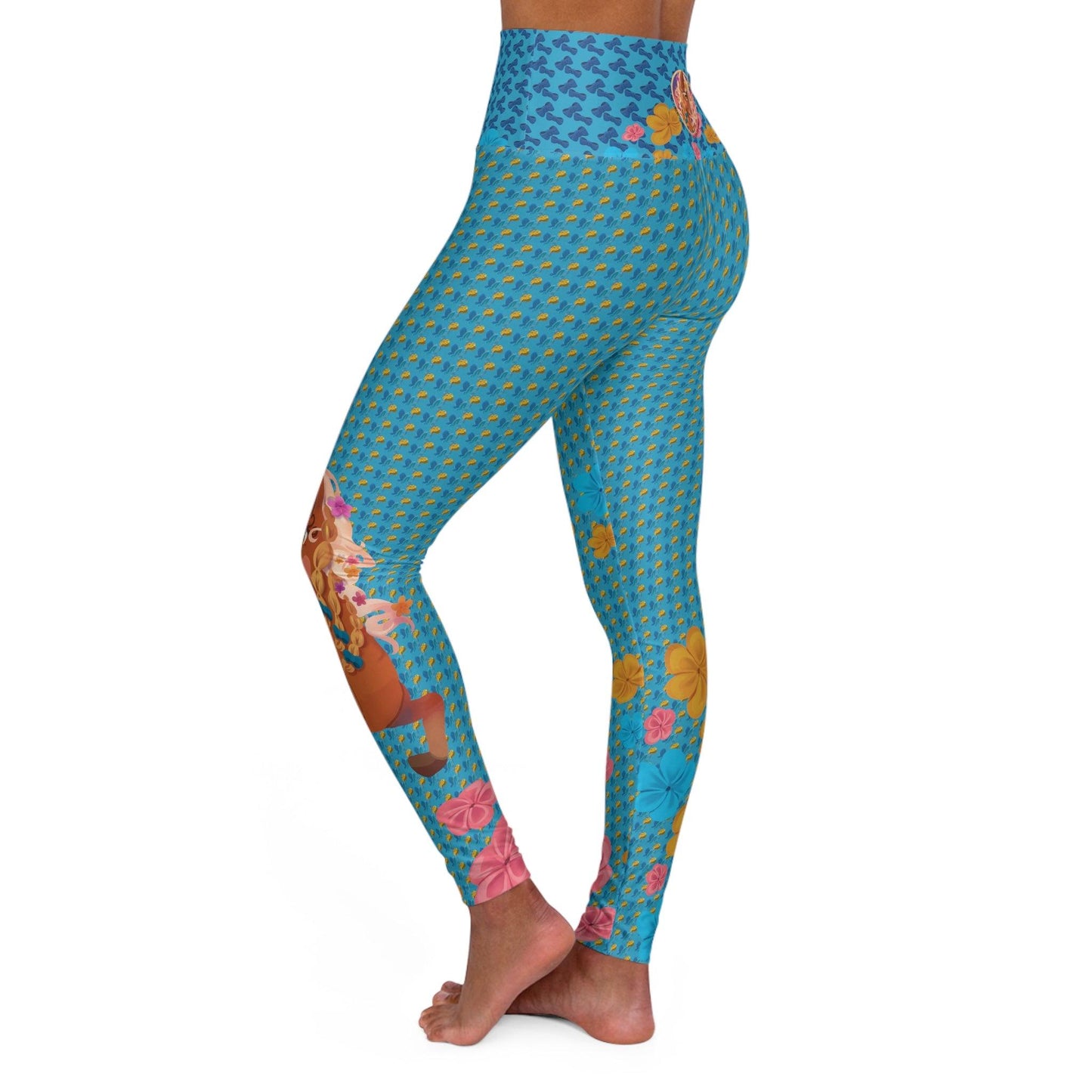 Gwenhwyer Goes Anywhere - High Waisted Yoga Leggings (AOP) - Blue - Claires Unicorn Adventures