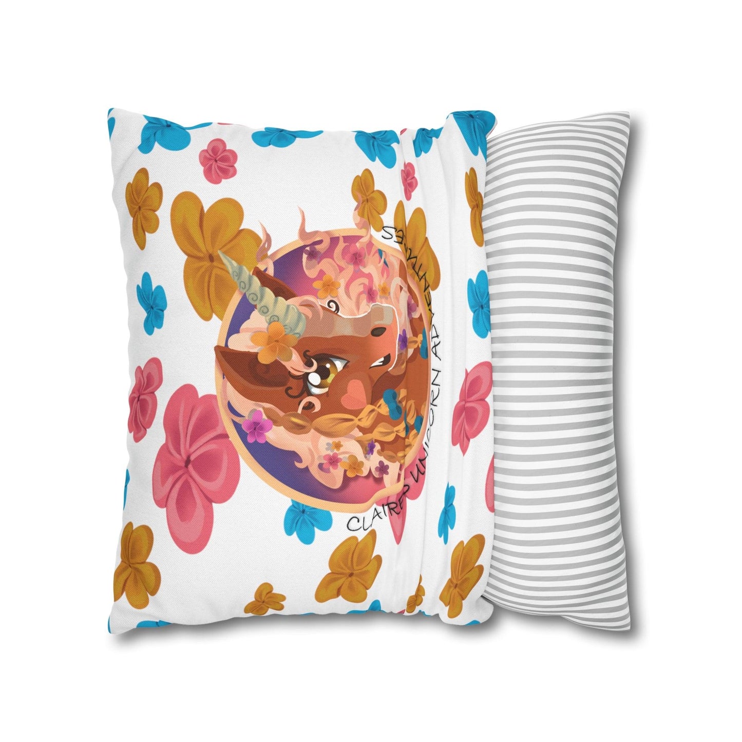 Gwenhwyer Goes Anywhere - Spun Polyester Square Pillowcase - Claires Unicorn Adventures