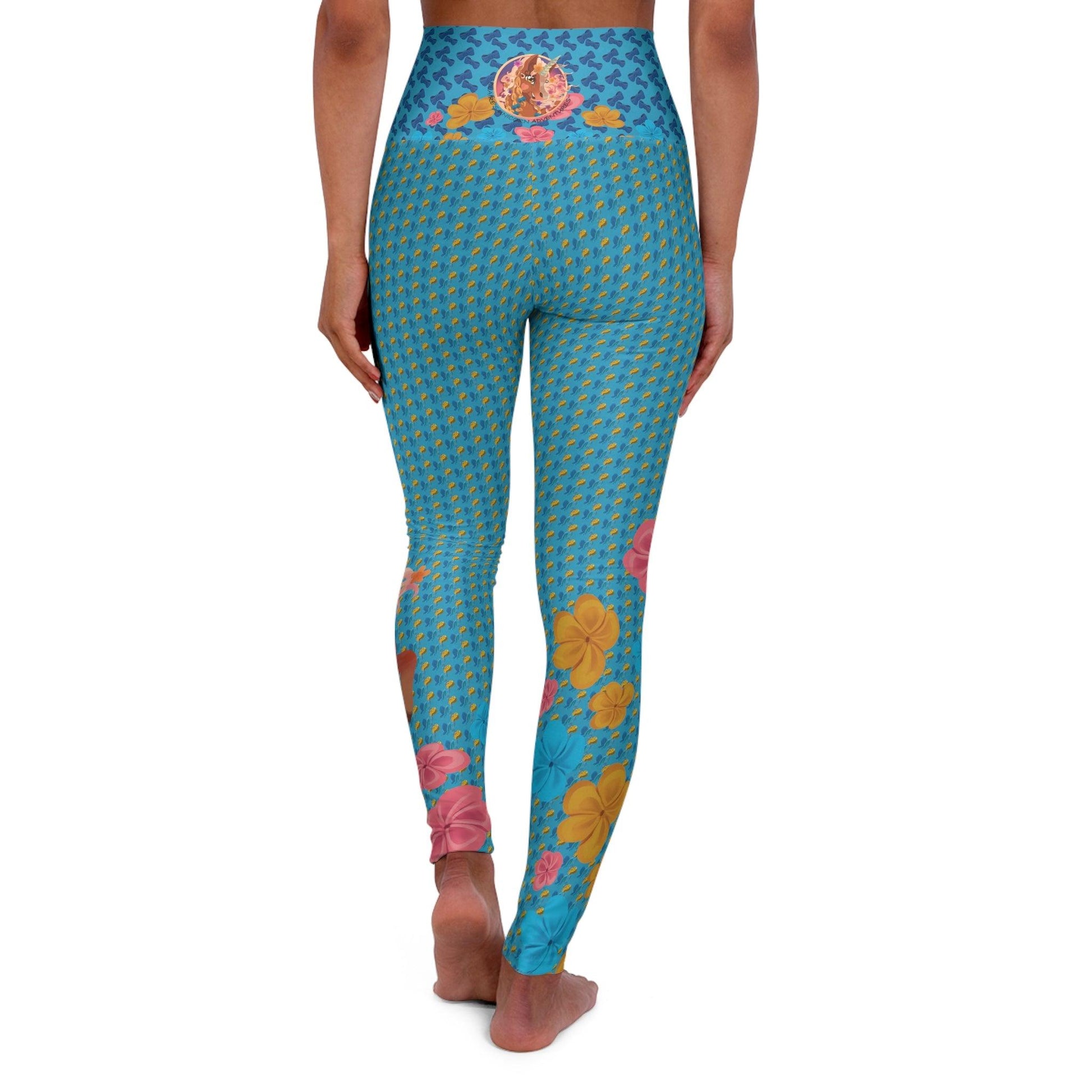 Gwenhwyer Goes Anywhere - High Waisted Yoga Leggings (AOP) - Blue - Claires Unicorn Adventures