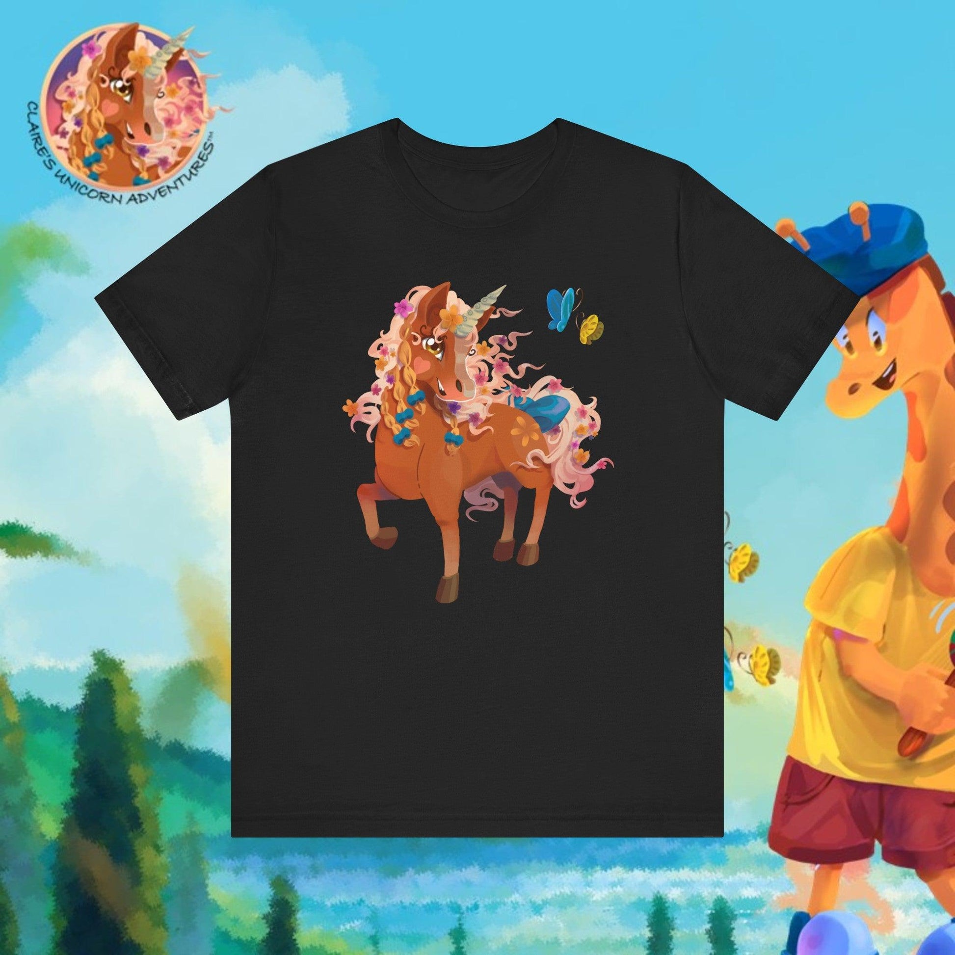 Gwenhwyer Unisex Jersey Short Sleeve Tee - Claires Unicorn Adventures