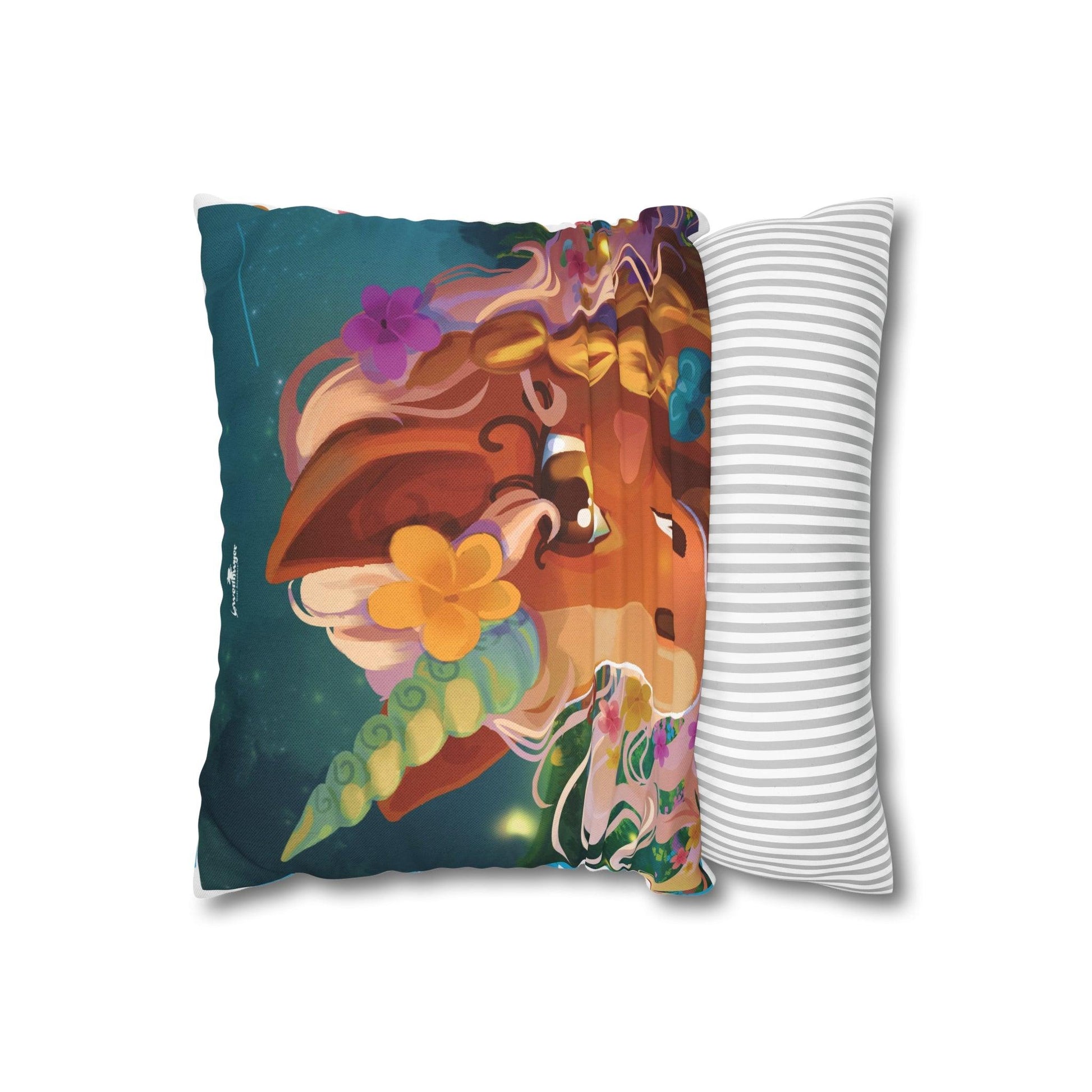 Gwenhwyer Goes Anywhere - Spun Polyester Square Pillowcase - Claires Unicorn Adventures