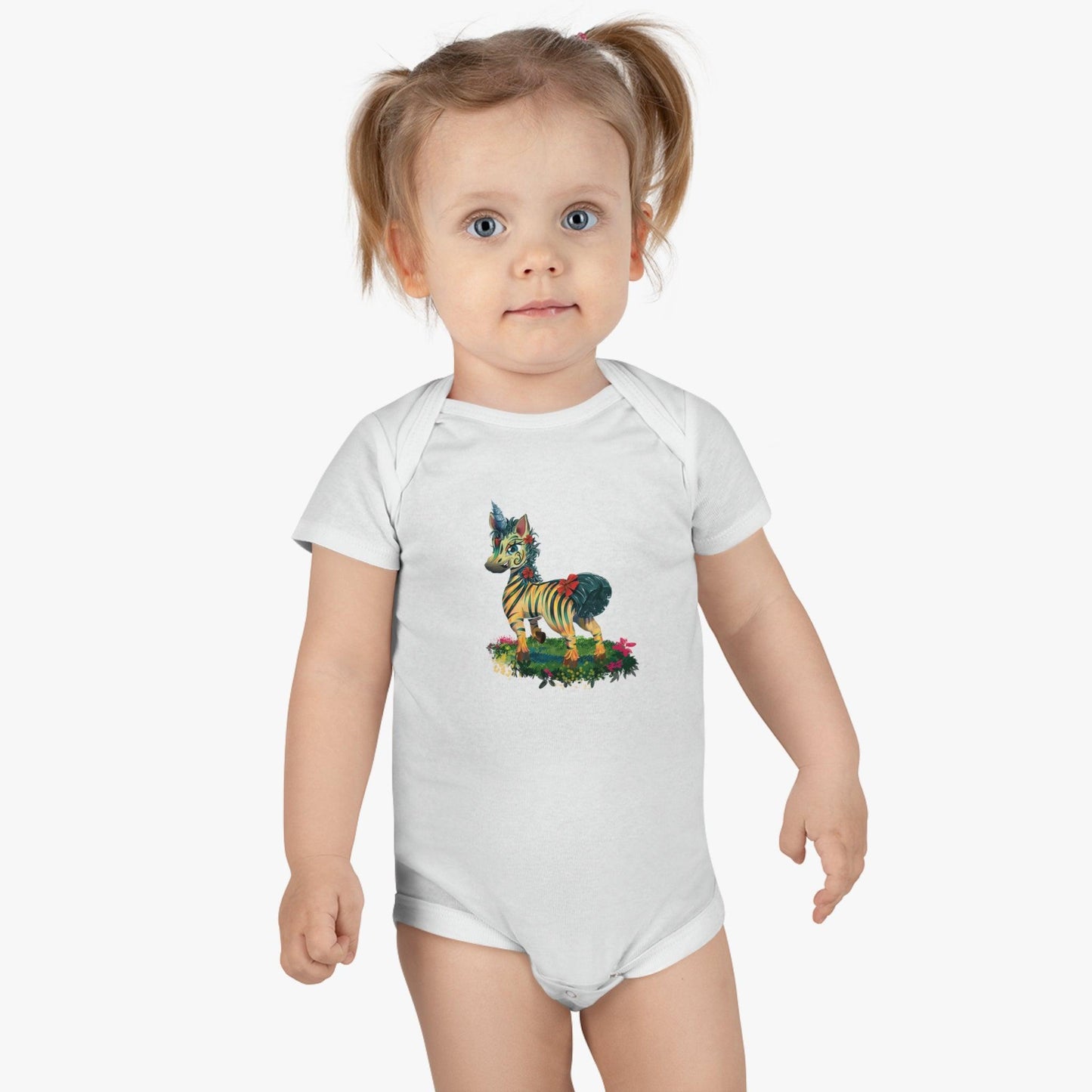 LeeNeigh Baby Short Sleeve Onesie® - Claires Unicorn Adventures