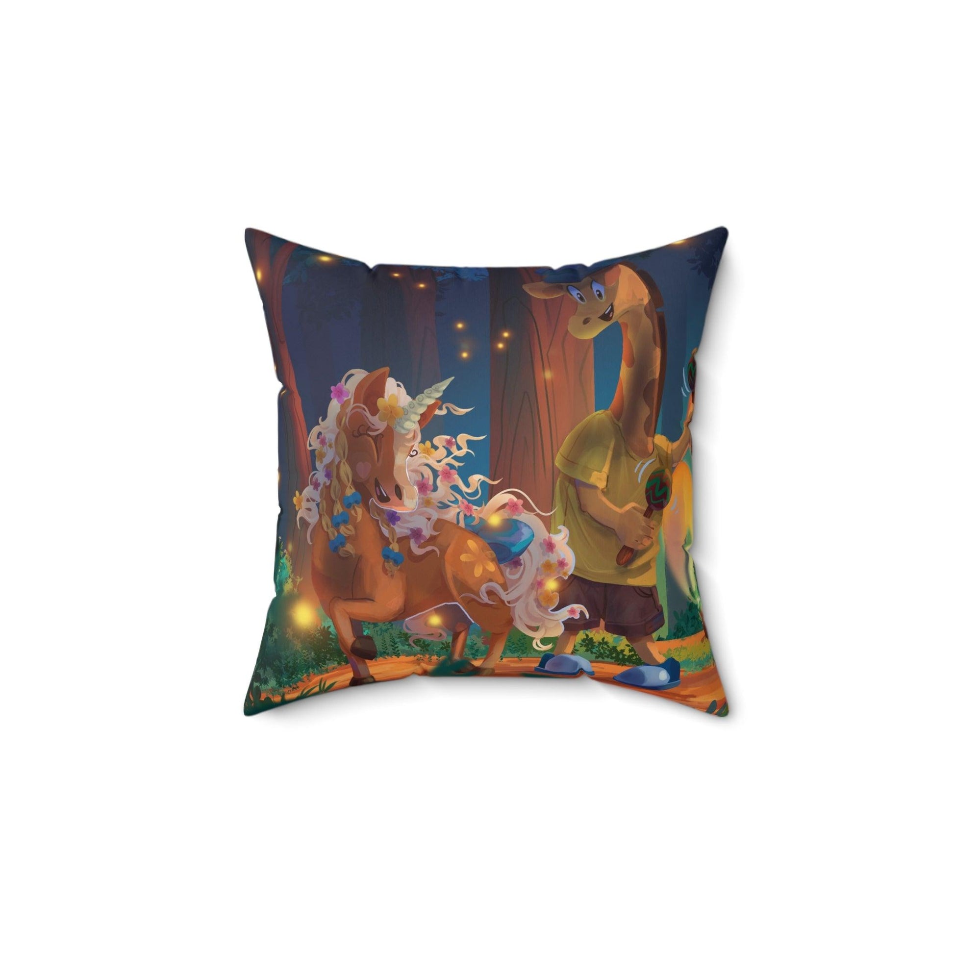 Spun Polyester Square Pillow - Claires Unicorn Adventures