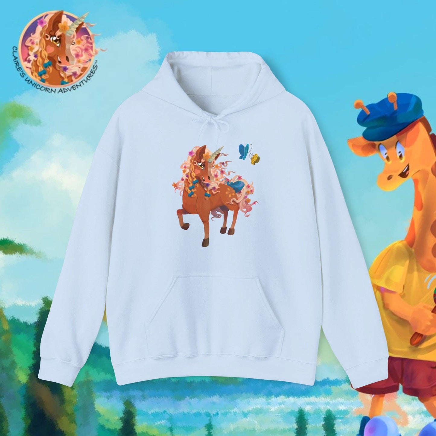 Gwenhwyer Unisex Heavy Blend™ Hooded Sweatshirt - Claires Unicorn Adventures