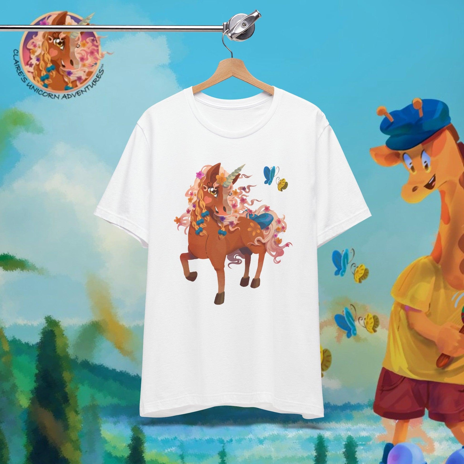 Gwenhwyer Unisex Jersey Short Sleeve Tee - Claires Unicorn Adventures