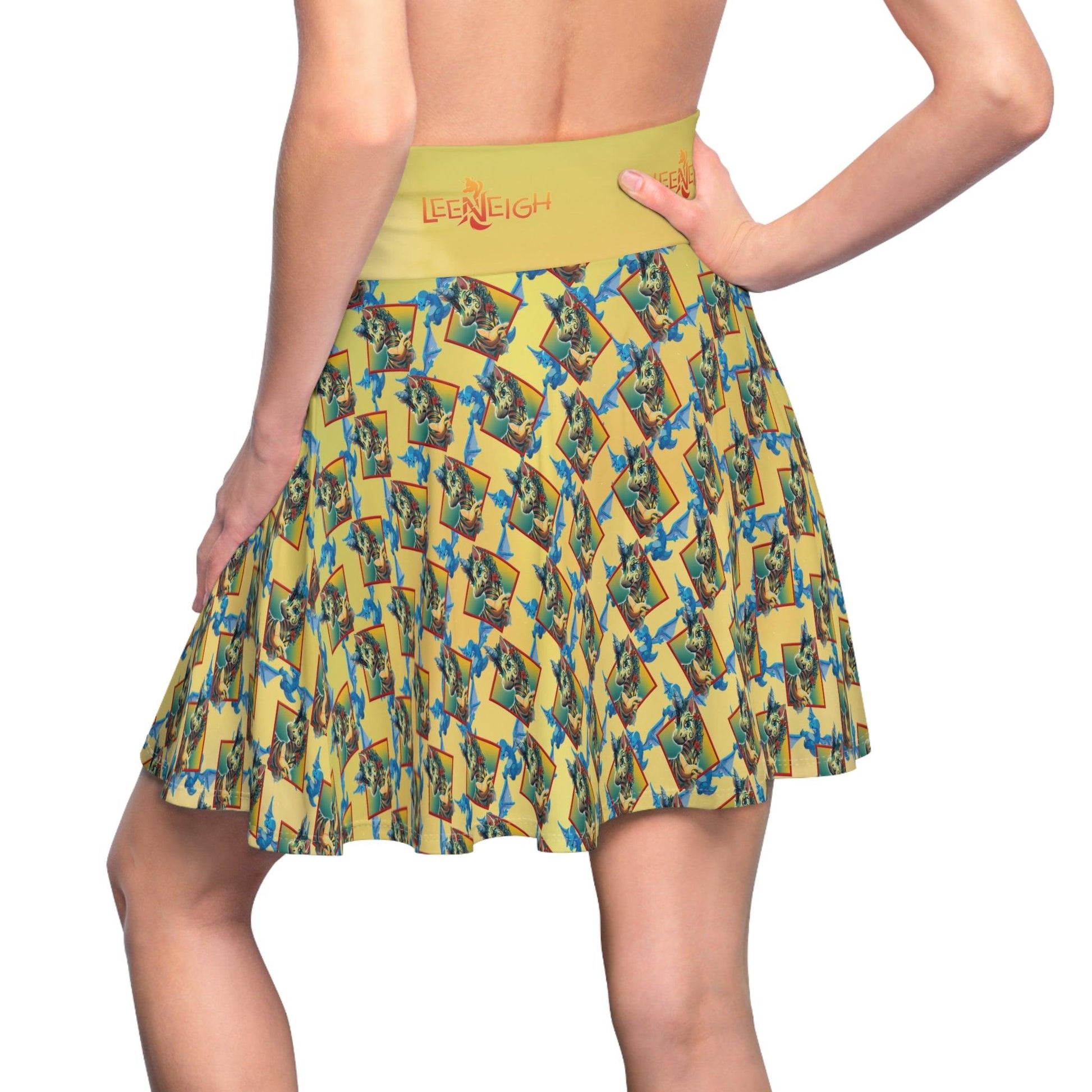 LeeNeigh Gold Pattern Women's Skater Skirt - Claires Unicorn Adventures