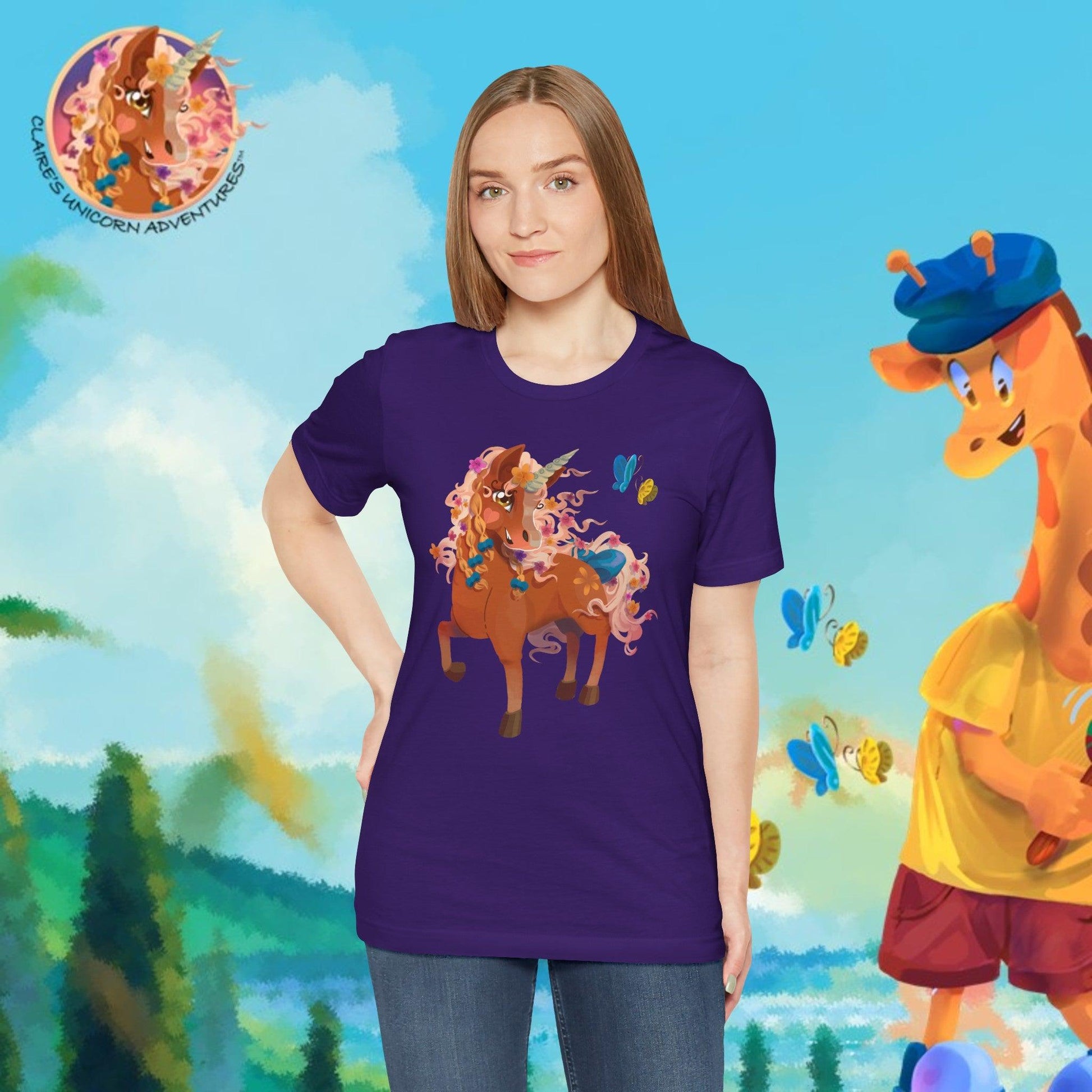 Gwenhwyer Unisex Jersey Short Sleeve Tee - Claires Unicorn Adventures