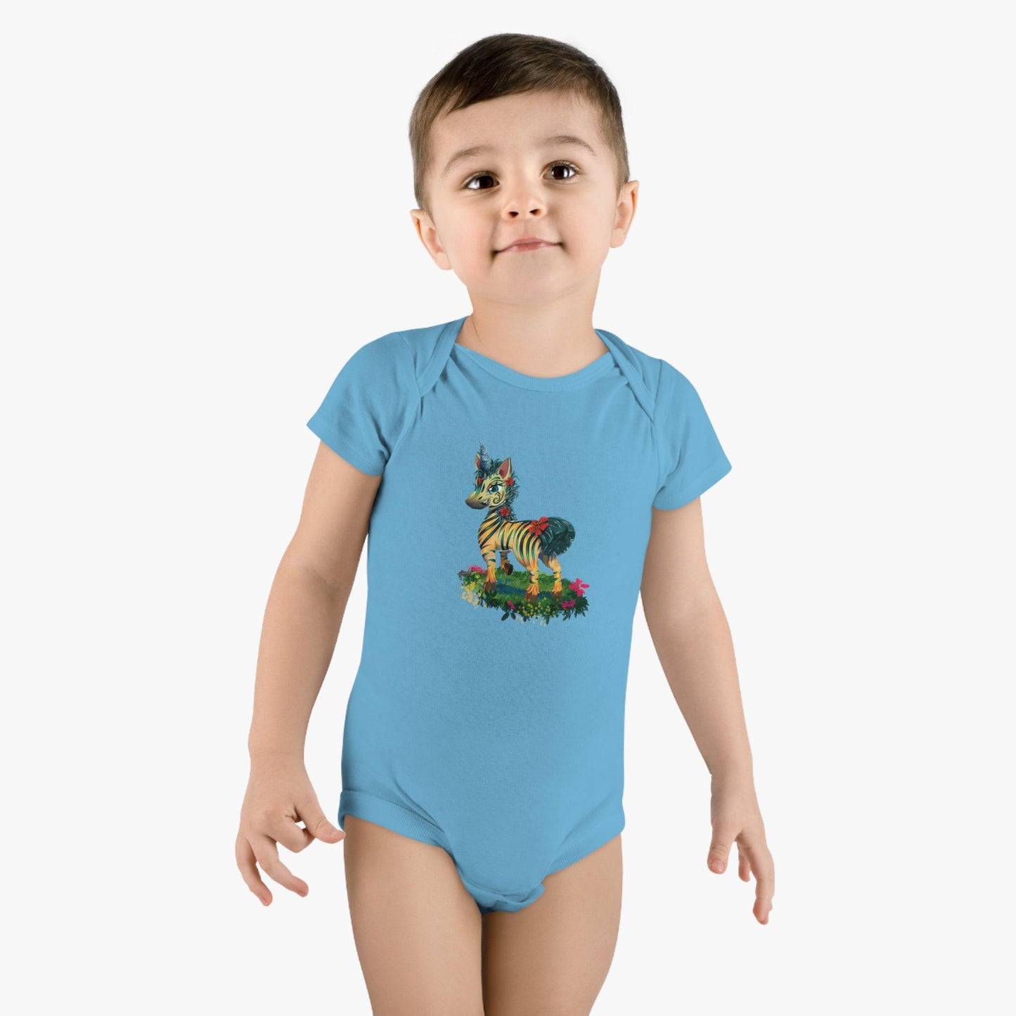 LeeNeigh Baby Short Sleeve Onesie® - Claires Unicorn Adventures