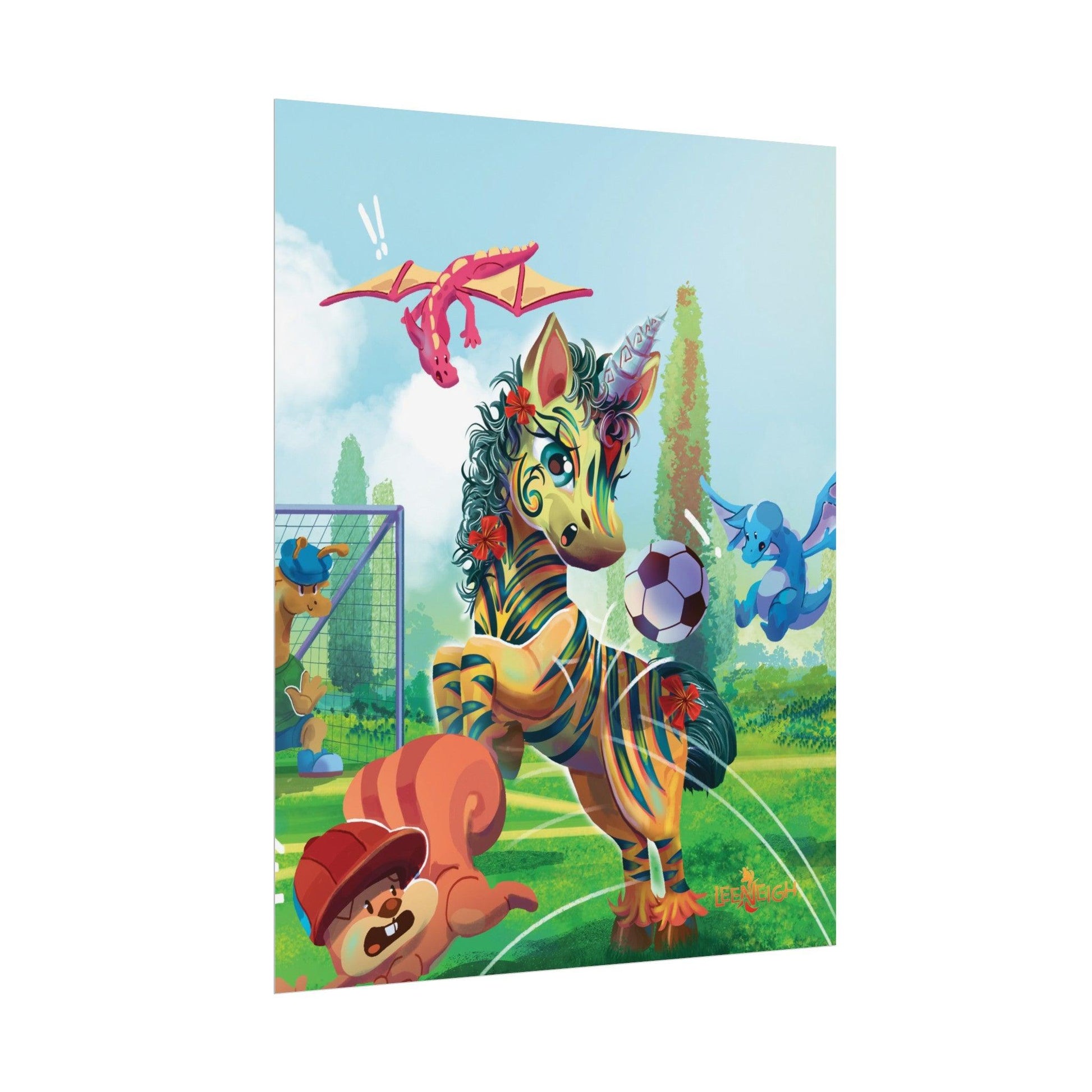 LeeNeigh Soccer Rolled Poster - Claires Unicorn Adventures