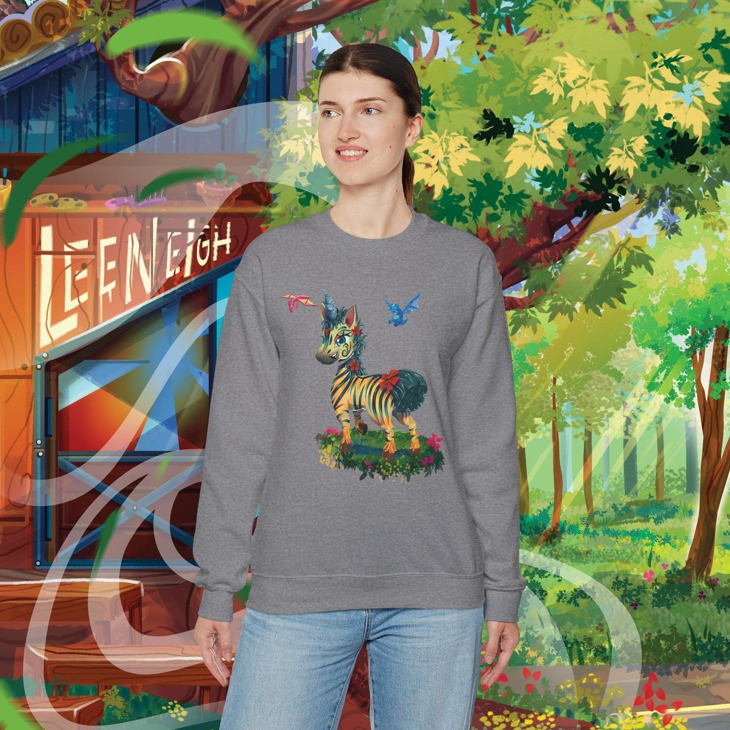 LeeNeigh Unisex Heavy Blend™ Crewneck Sweatshirt - Claires Unicorn Adventures