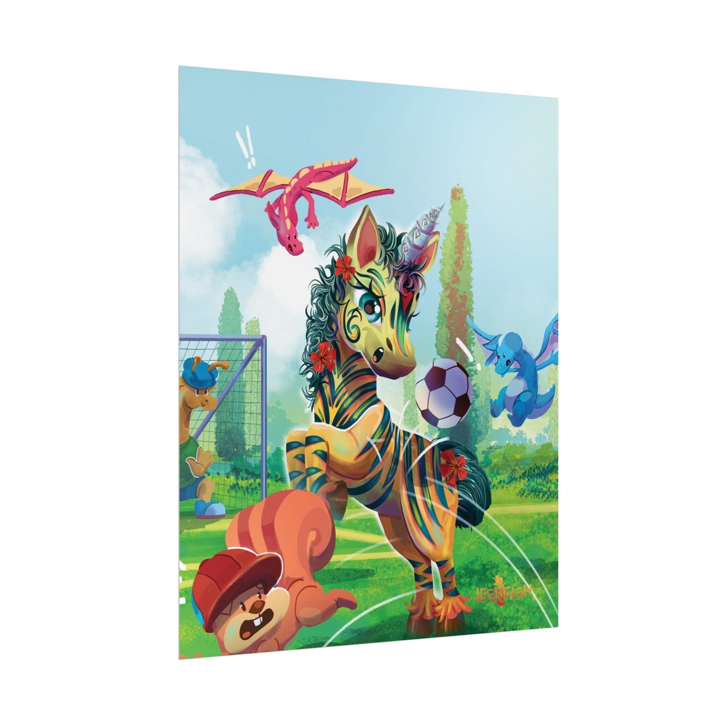 LeeNeigh Soccer Rolled Poster - Claires Unicorn Adventures