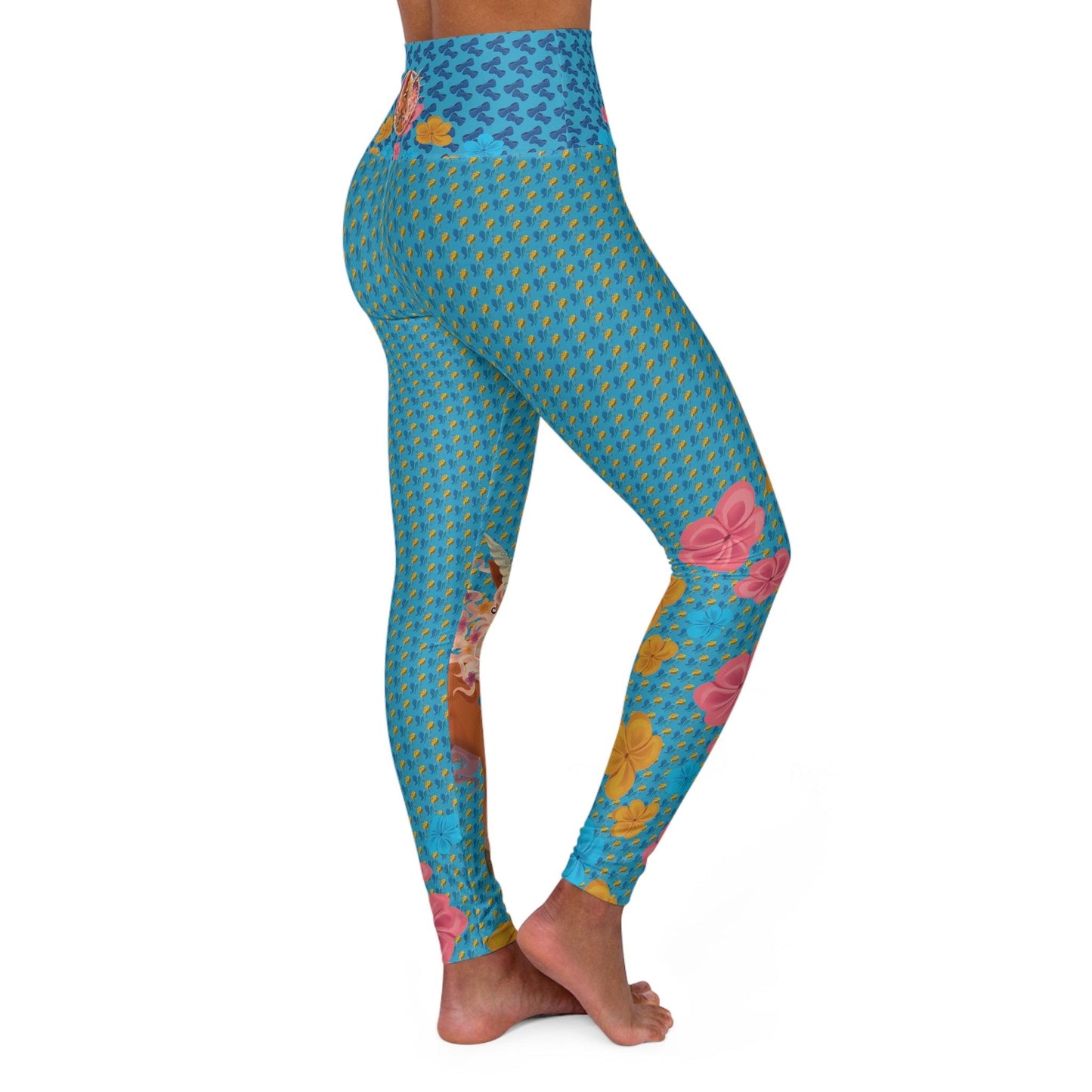 Gwenhwyer Goes Anywhere - High Waisted Yoga Leggings (AOP) - Blue - Claires Unicorn Adventures