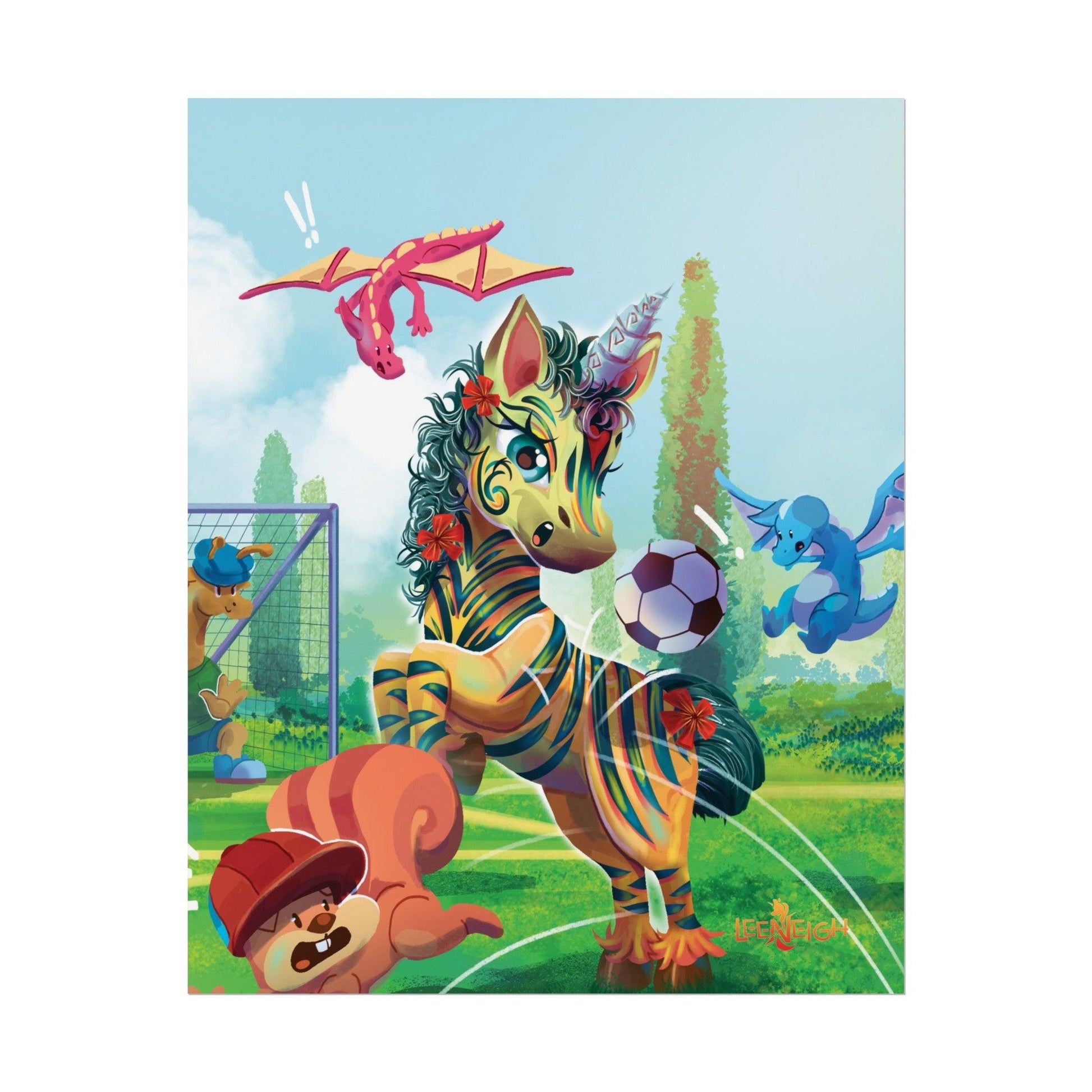 LeeNeigh Soccer Rolled Poster - Claires Unicorn Adventures