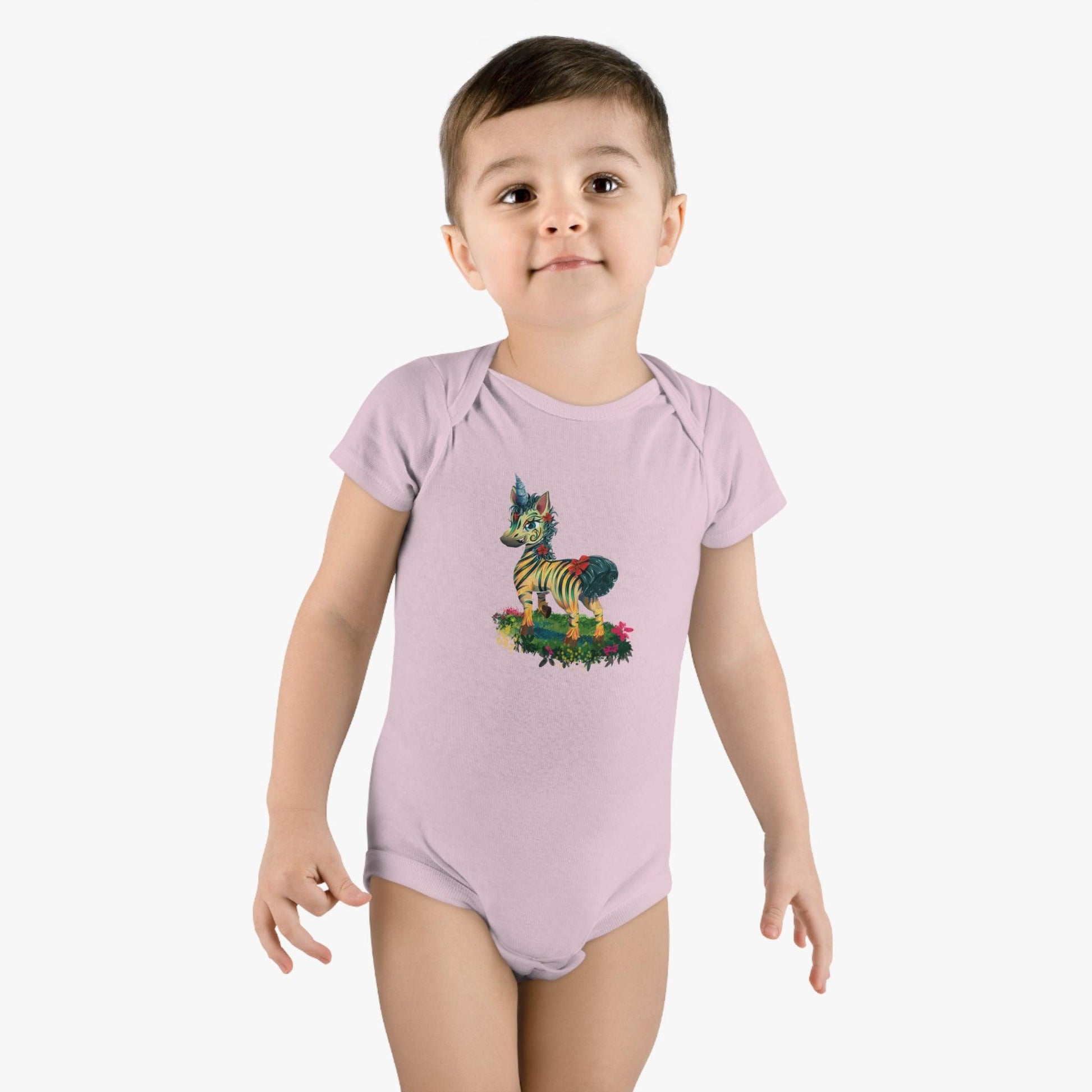 LeeNeigh Baby Short Sleeve Onesie® - Claires Unicorn Adventures