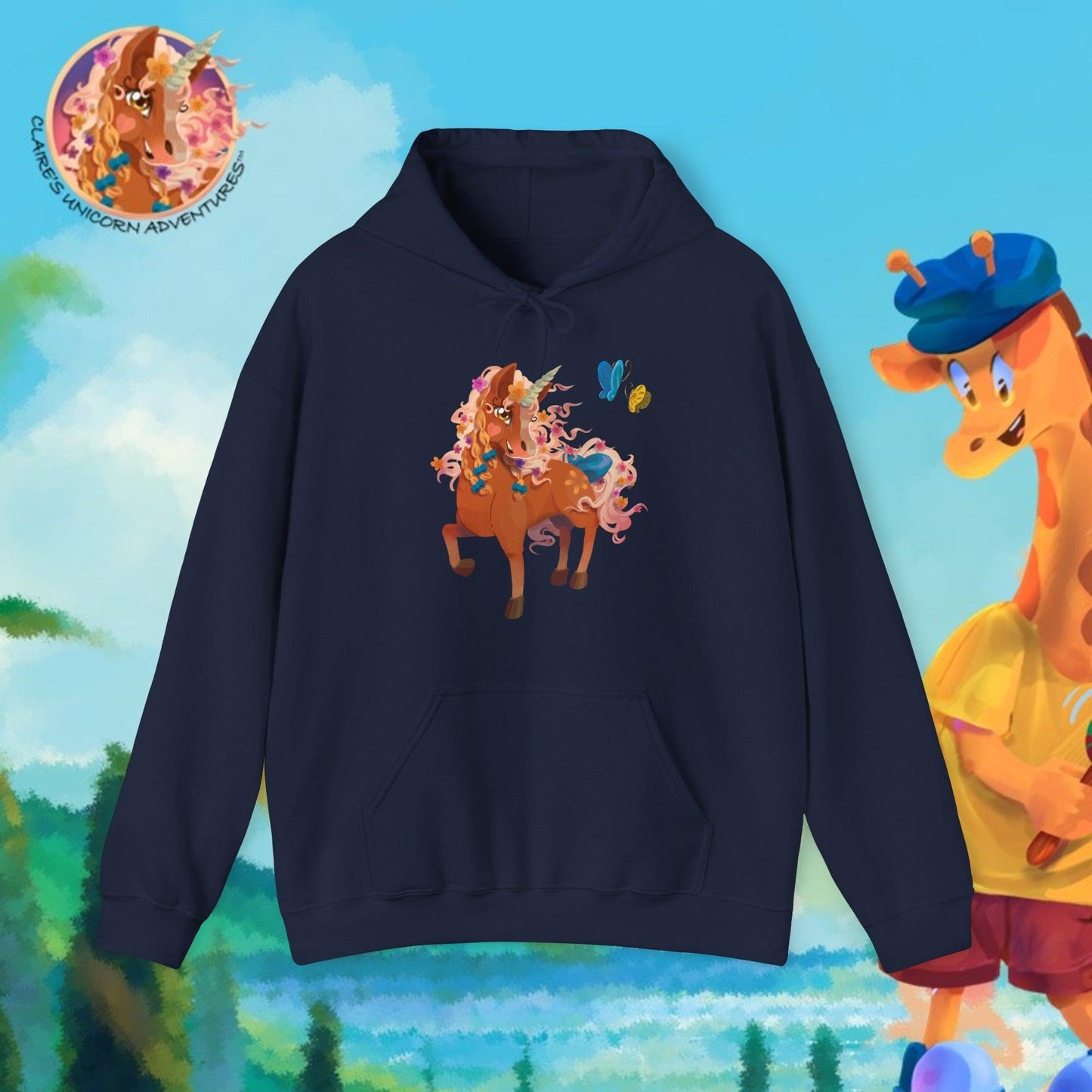 Gwenhwyer Unisex Heavy Blend™ Hooded Sweatshirt - Claires Unicorn Adventures