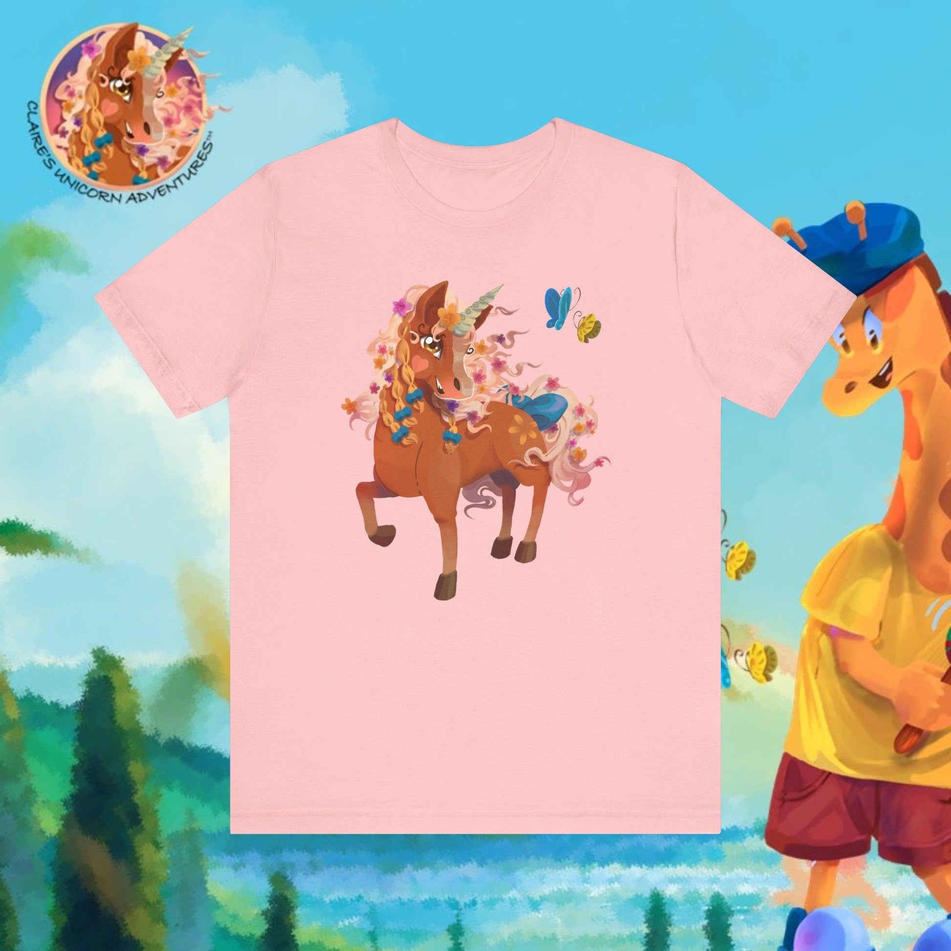 Gwenhwyer Unisex Jersey Short Sleeve Tee - Claires Unicorn Adventures